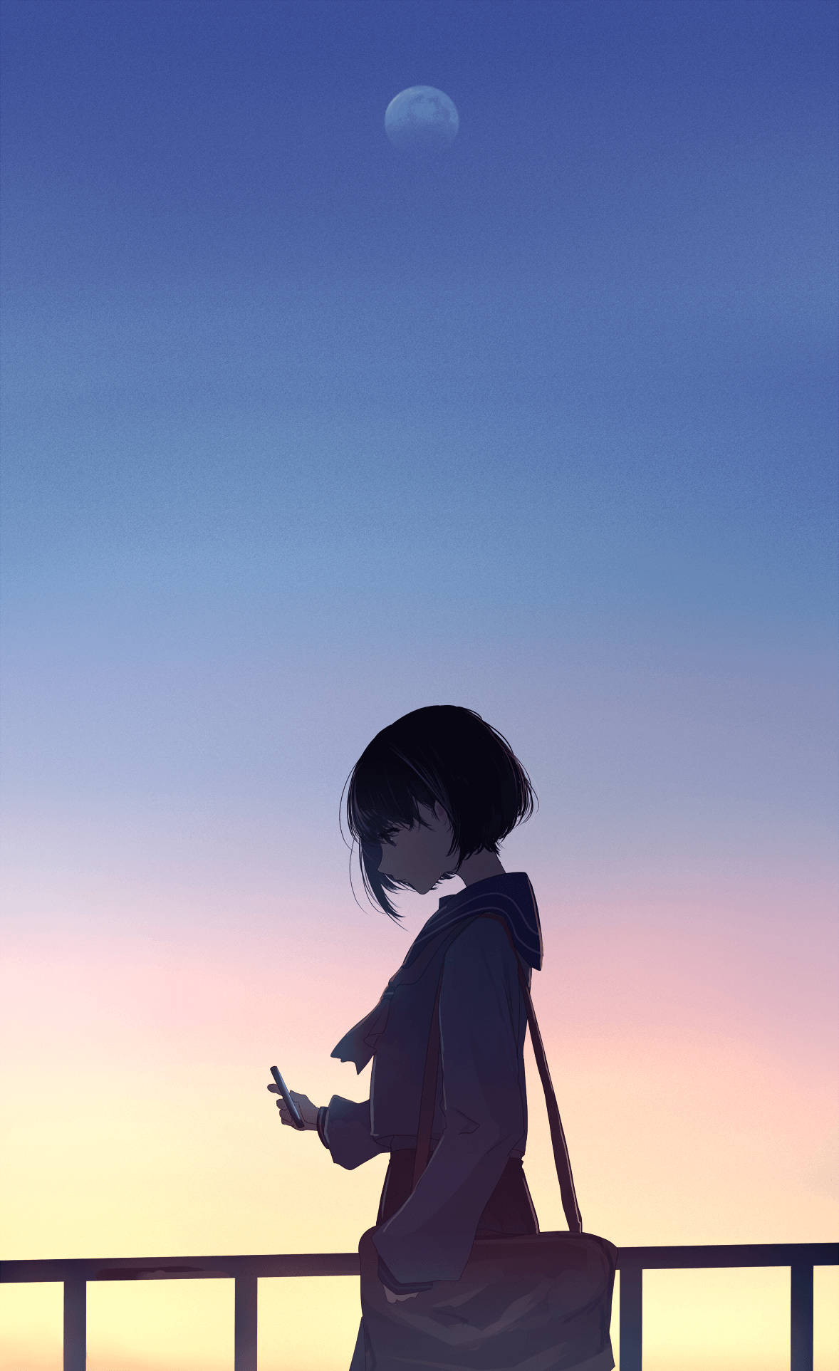 Ay ile Kız Anime Estetiği Gün Batımı Duvar Kağıdı