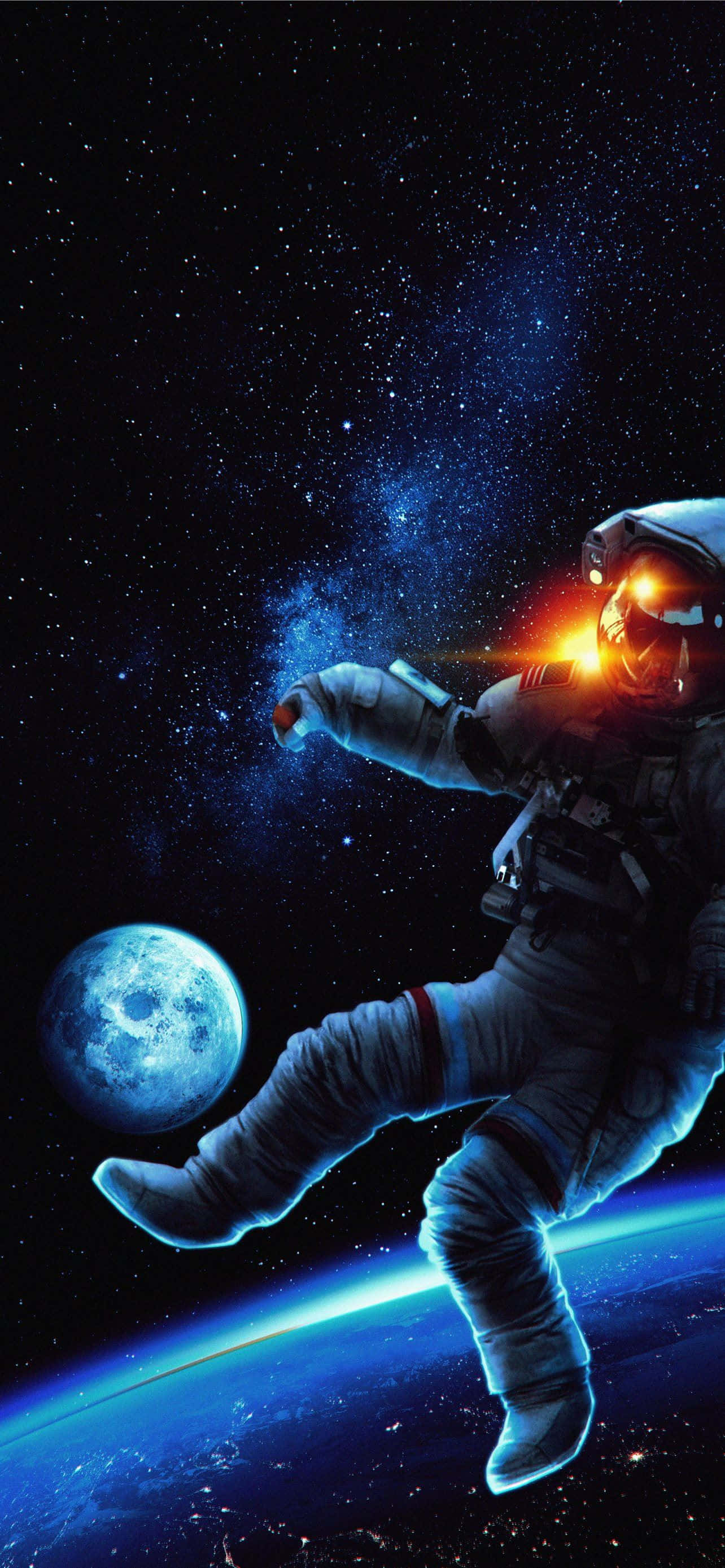 Ay ve Dünya ile Astronot iPhone Duvar Kağıdı