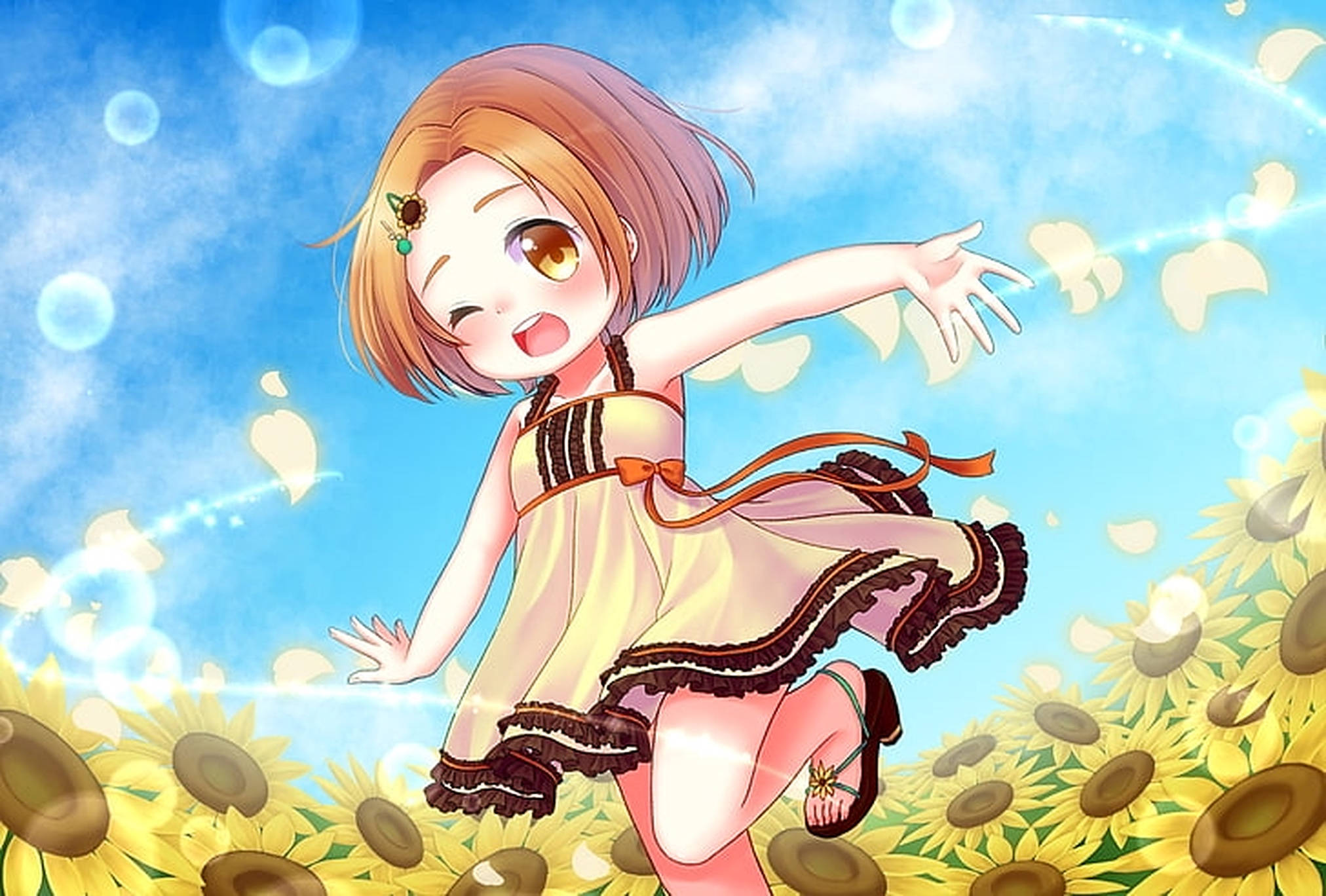 Ayçiçeği Tarlasında Anime Çocuğu Duvar Kağıdı