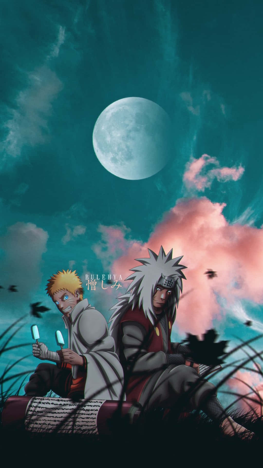 Ayın Altında Jiraiya ve Naruto Estetik Telefon Duvar Kağıdı