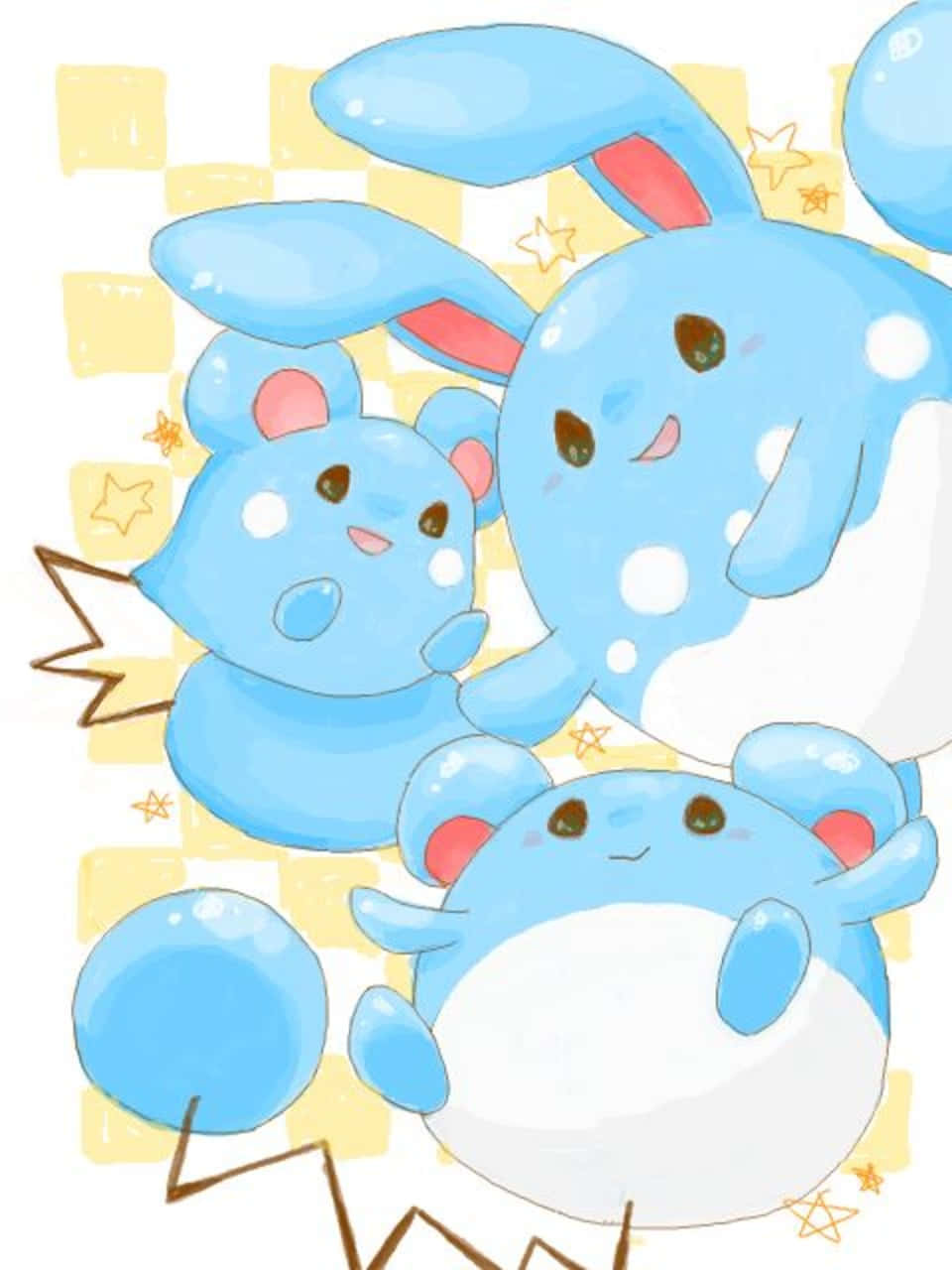 Azumarill Sarı Damalı Duvar Kağıdı