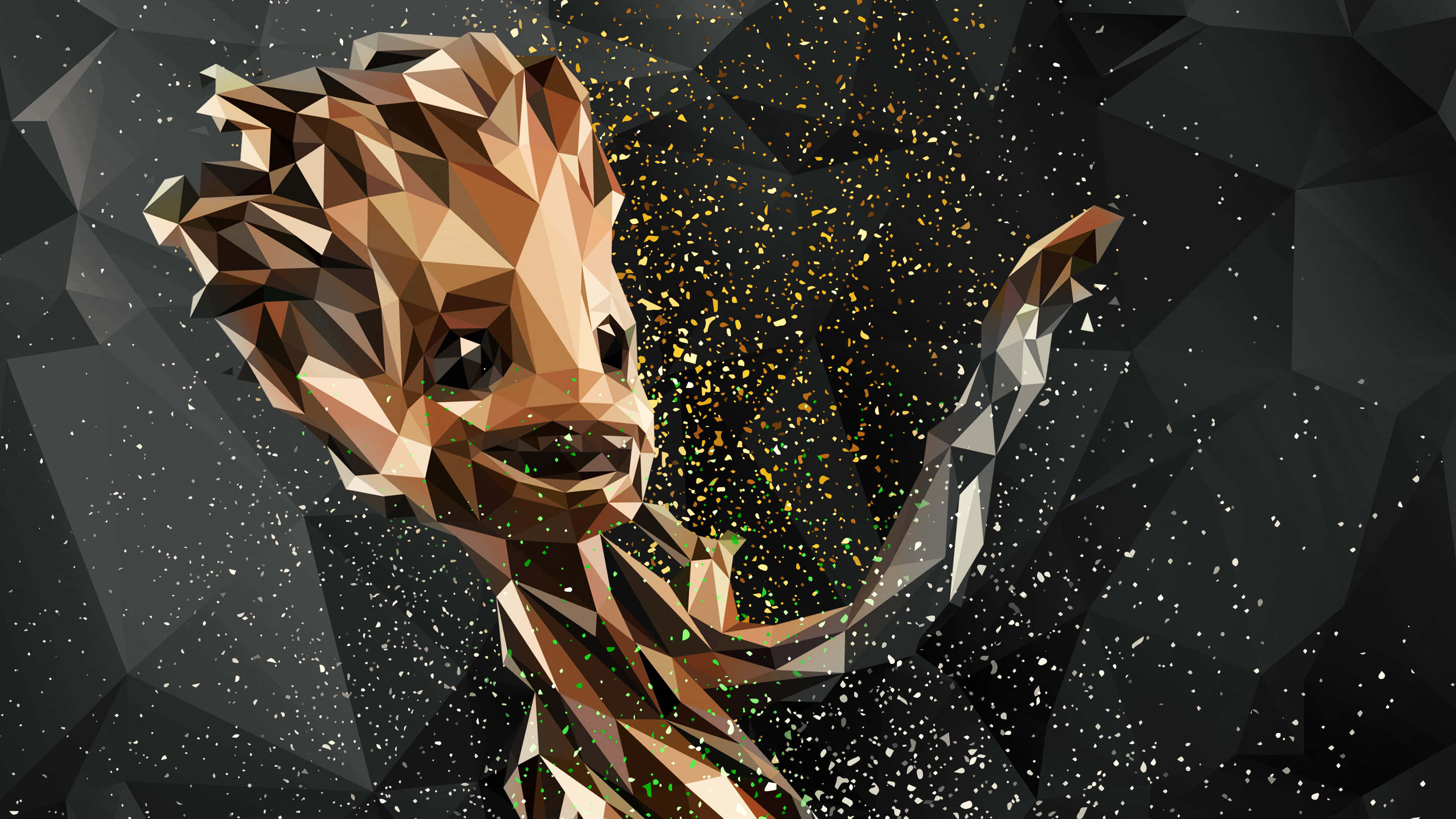 Baby Groot'un Havalı Geometrik Sanat Resmi Duvar Kağıdı