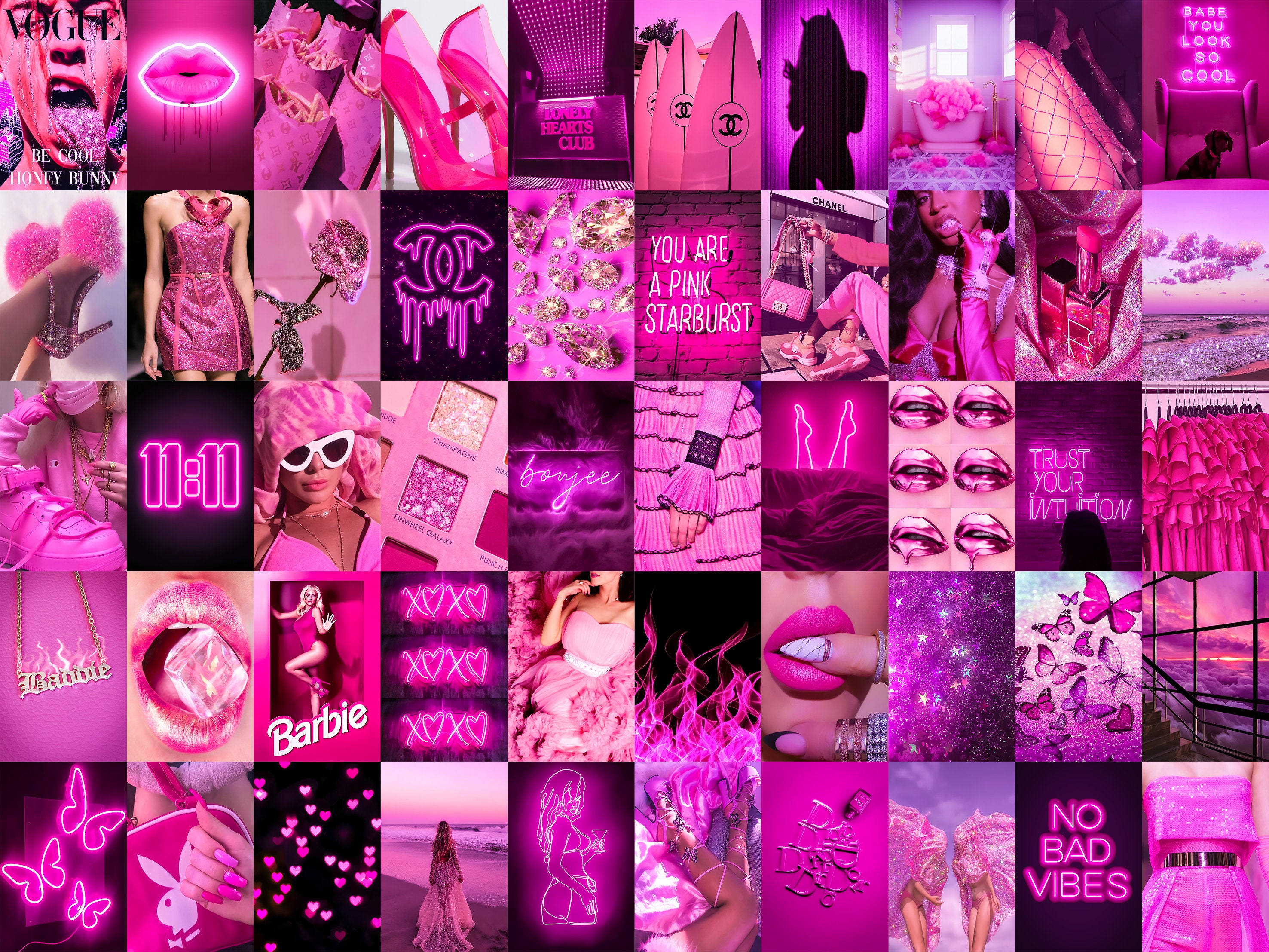 Baddie Neon Pembe Kolaj Duvar Kağıdı