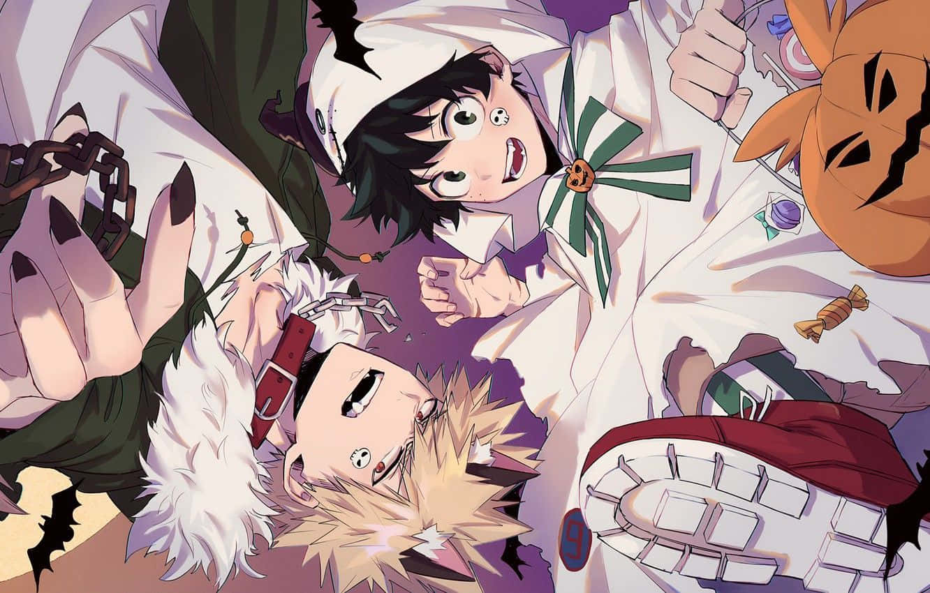 Bakugo ve Izuku Midoriya My Hero Academia Cadılar Bayramı Kostümü Duvar Kağıdı