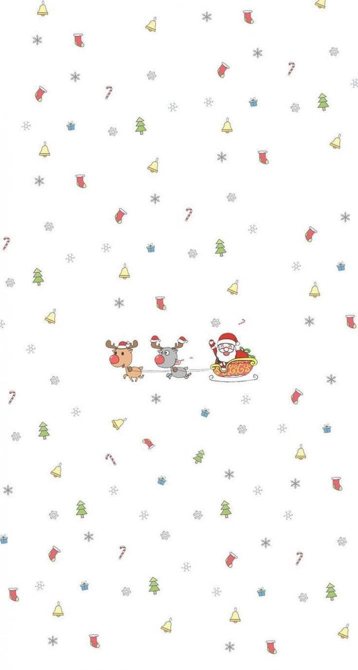 Basit Sevimli Noel iPhone Noel Baba ve Ren Geyikleri Duvar Kağıdı