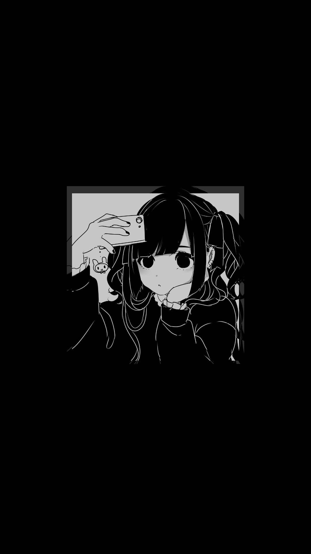 Basit Üzgün Anime Kızı Siyah Beyaz Duvar Kağıdı