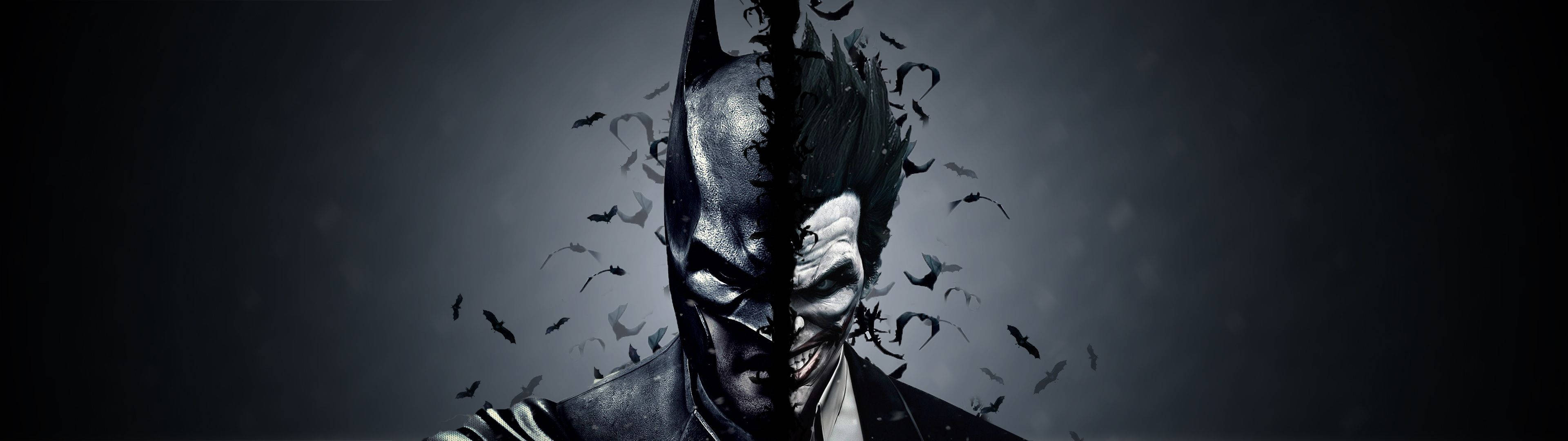 Gri çift monitör duvar kağıdında bir arada Batman ve Joker