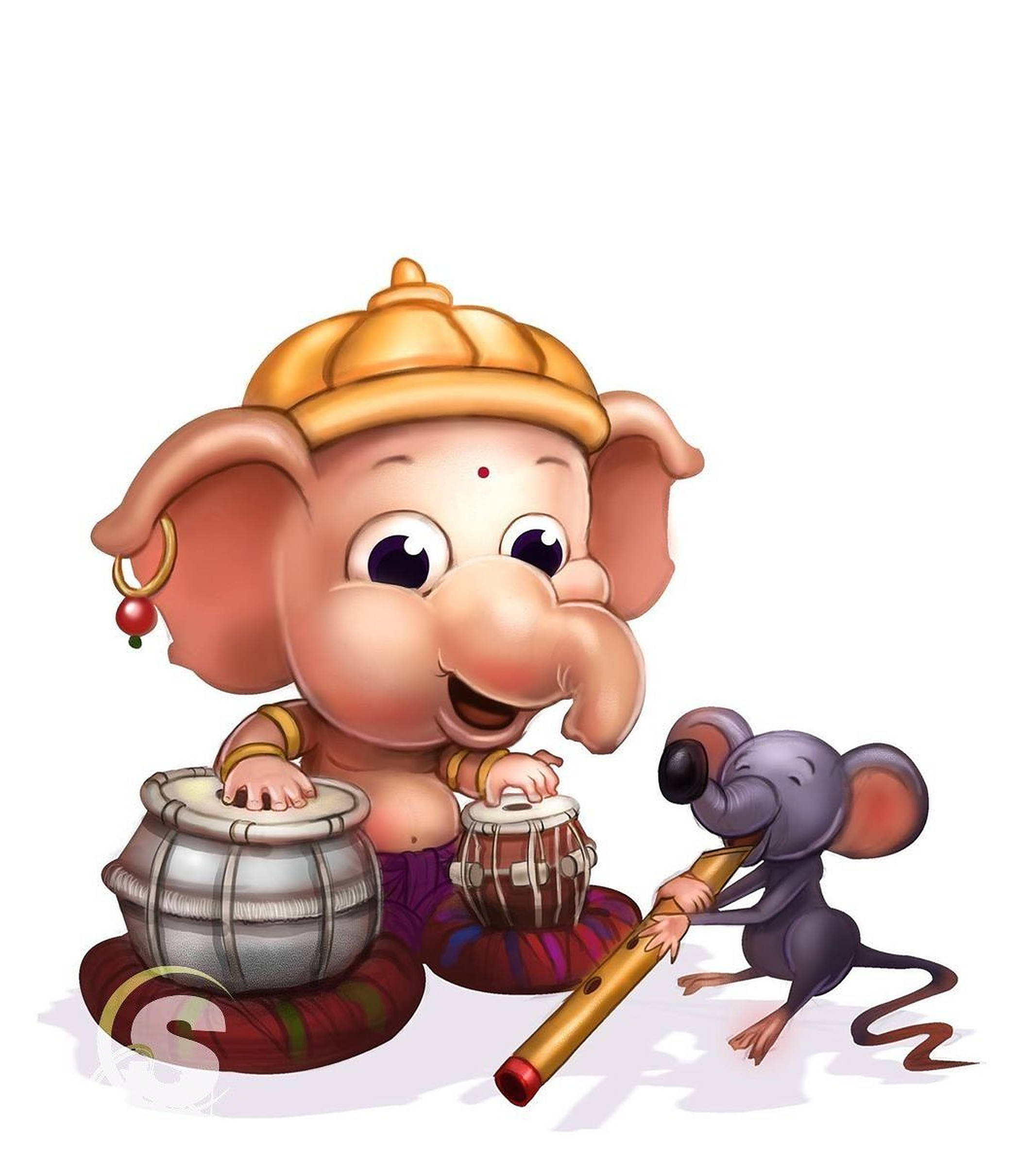 Bebek Ganesh Fare Davul Sanatı Duvar Kağıdı