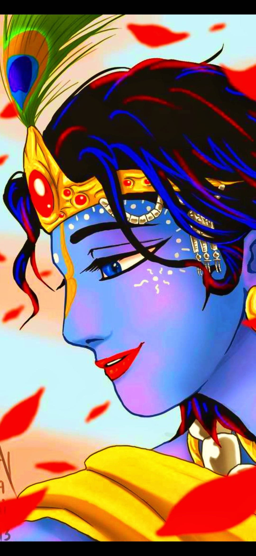 Bebek Krishna HD Renkli Çizim Duvar Kağıdı