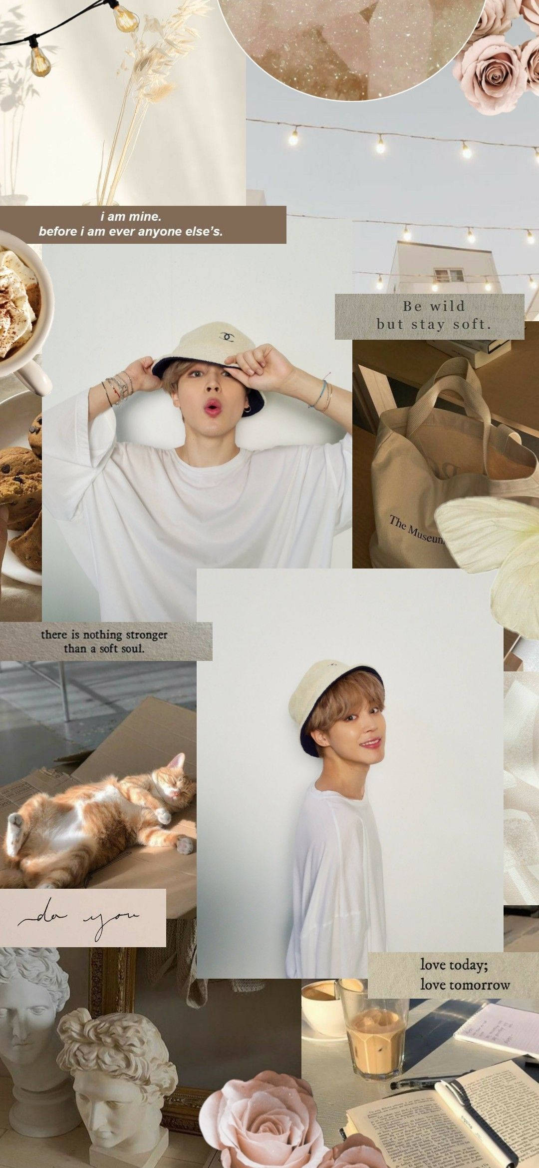 Bej Estetik BTS Jimin Kolajı Duvar Kağıdı