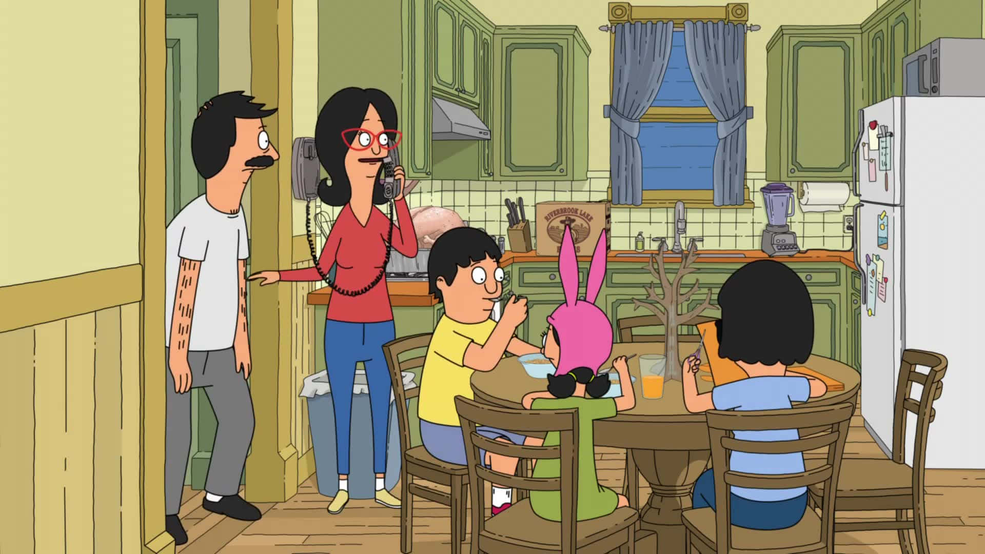 Belcher Ailesi Mutfakta Bob's Burgers Arka Planı Duvar Kağıdı