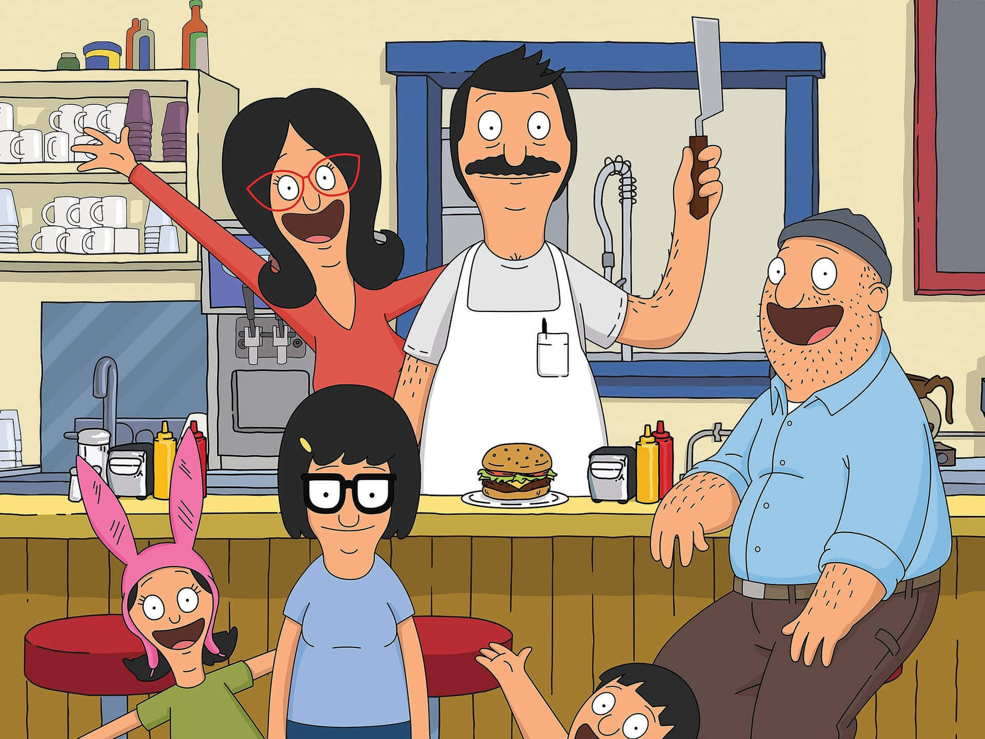 Belcher Ailesi Teddy ile Bob's Burgers Arka Planı Duvar Kağıdı