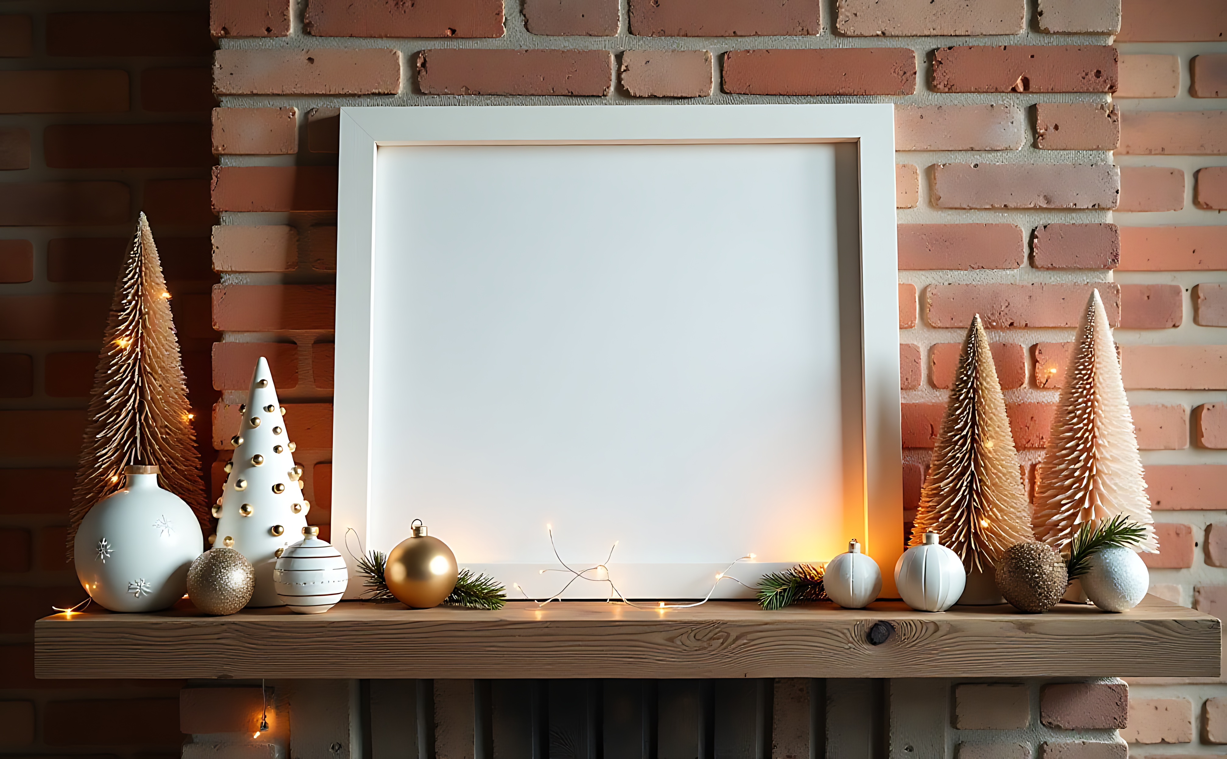 Beyaz çerçeve ve Noel kozalağı süsü Duvar Kağıdı