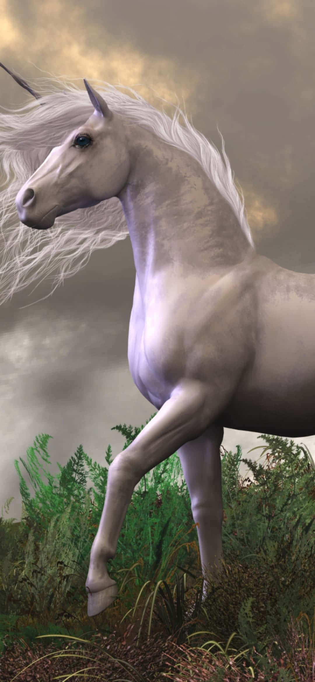 Beyaz Dalgalı Saçlı Unicorn Duvar Kağıdı