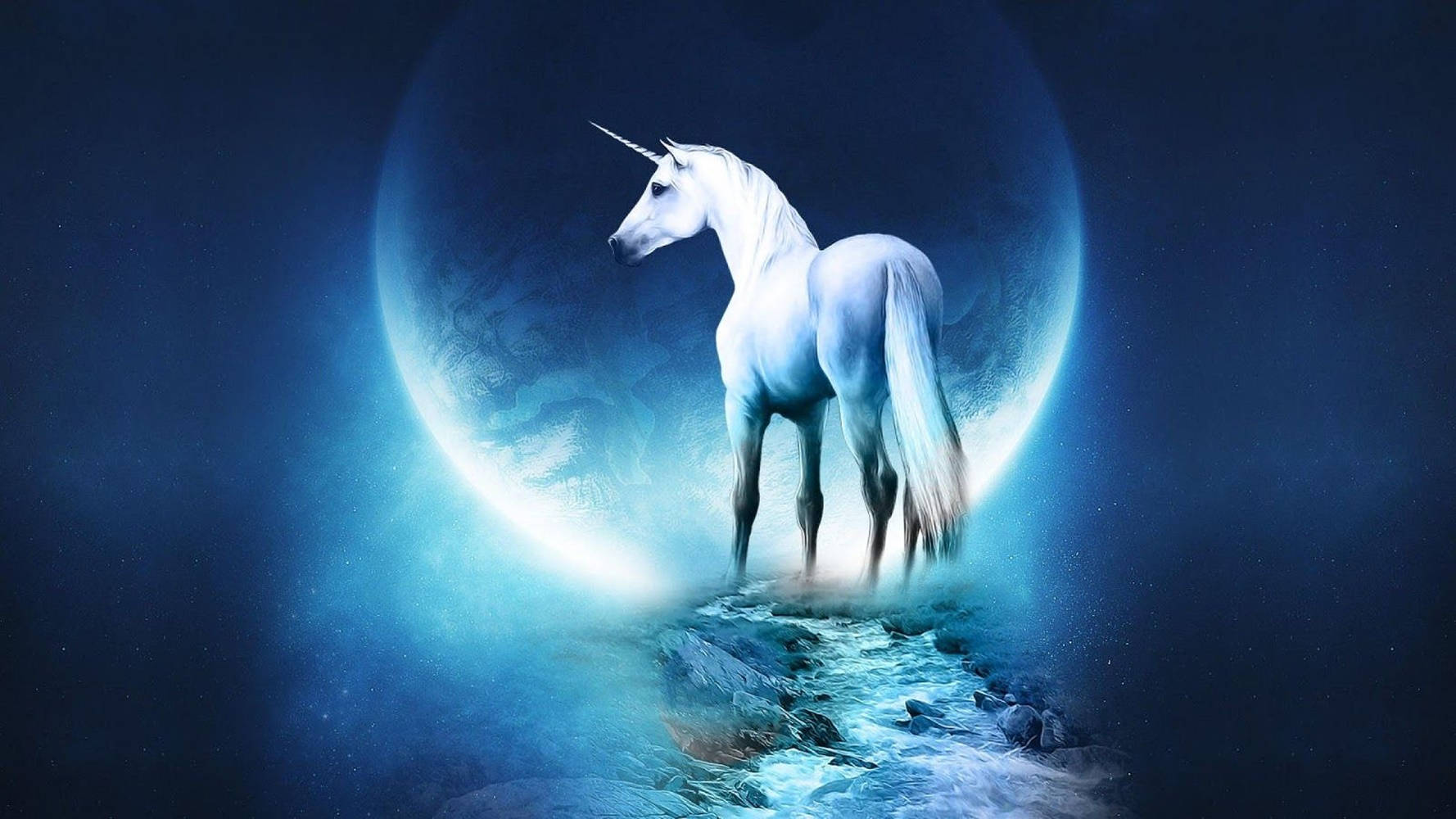 Beyaz Galaksi Unicorn ve Ay İllüstrasyonu Duvar Kağıdı