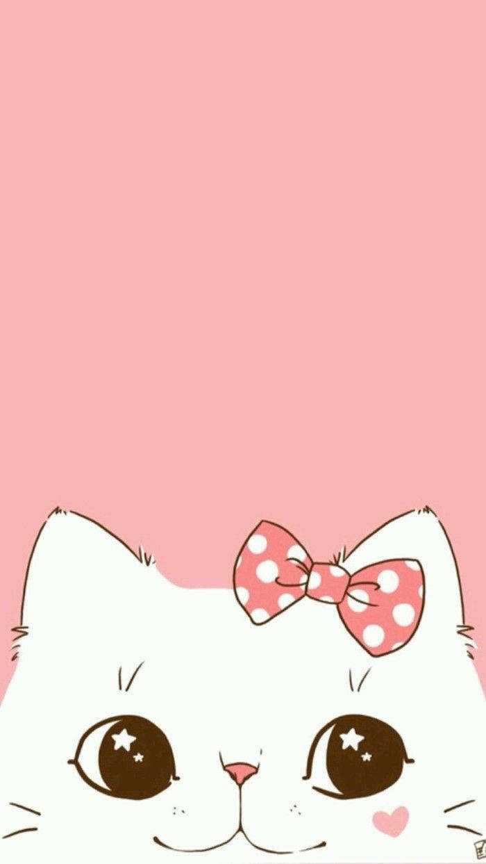Beyaz Kedi Pembe Kurdele Duvar Kağıdı
