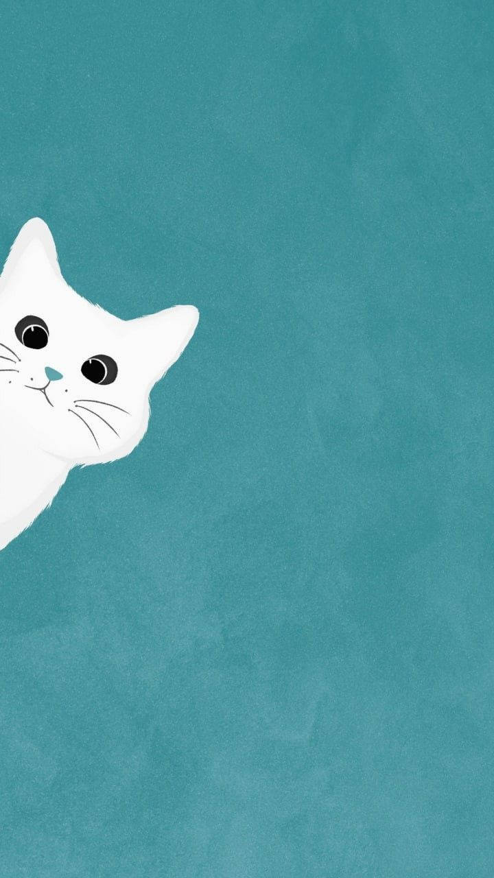 Beyaz Kedi Saklanıyor Sade Estetik Duvar Kağıdı