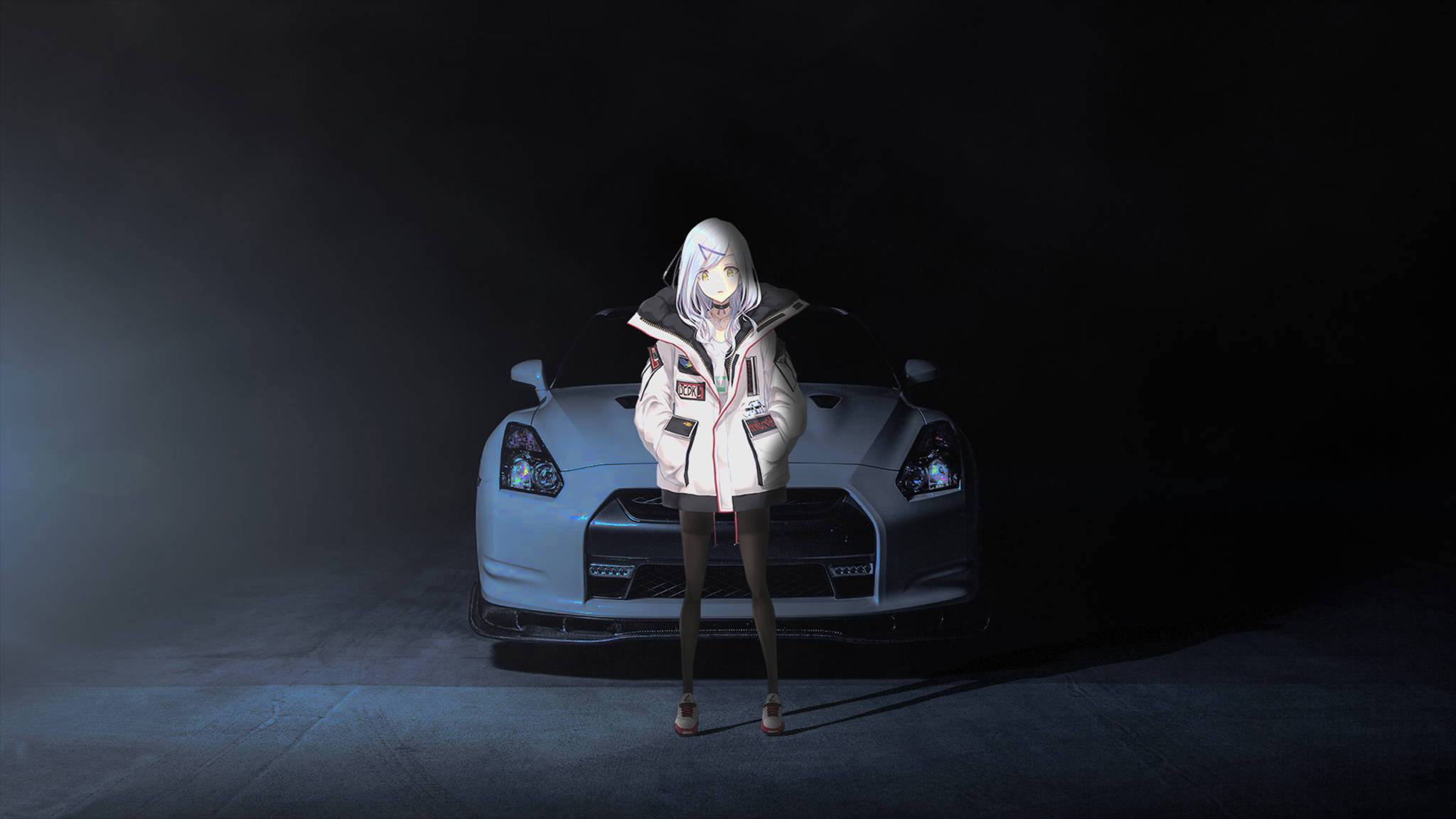 Beyaz Nissan Anime Arabası Duvar Kağıdı