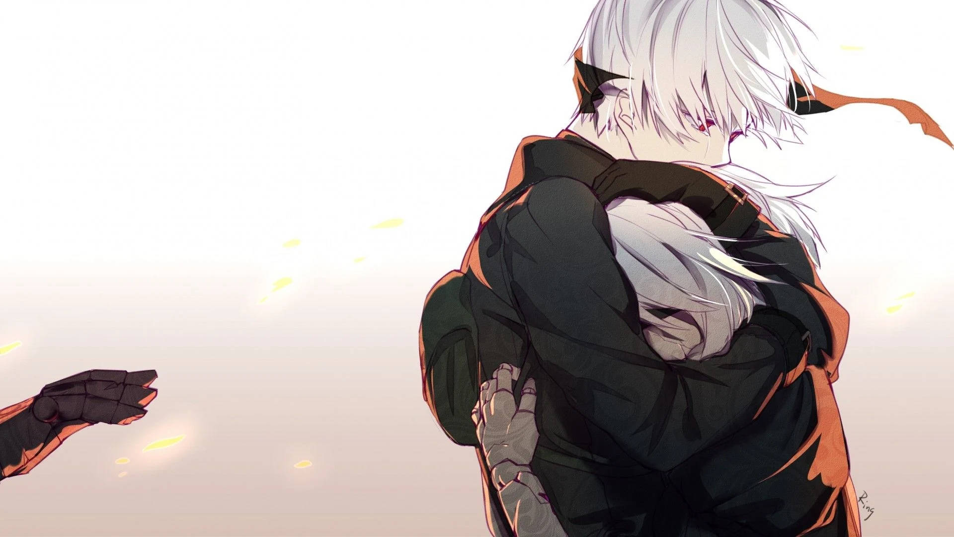Beyaz Saçlı Anime Kucaklaşan Çift Duvar Kağıdı