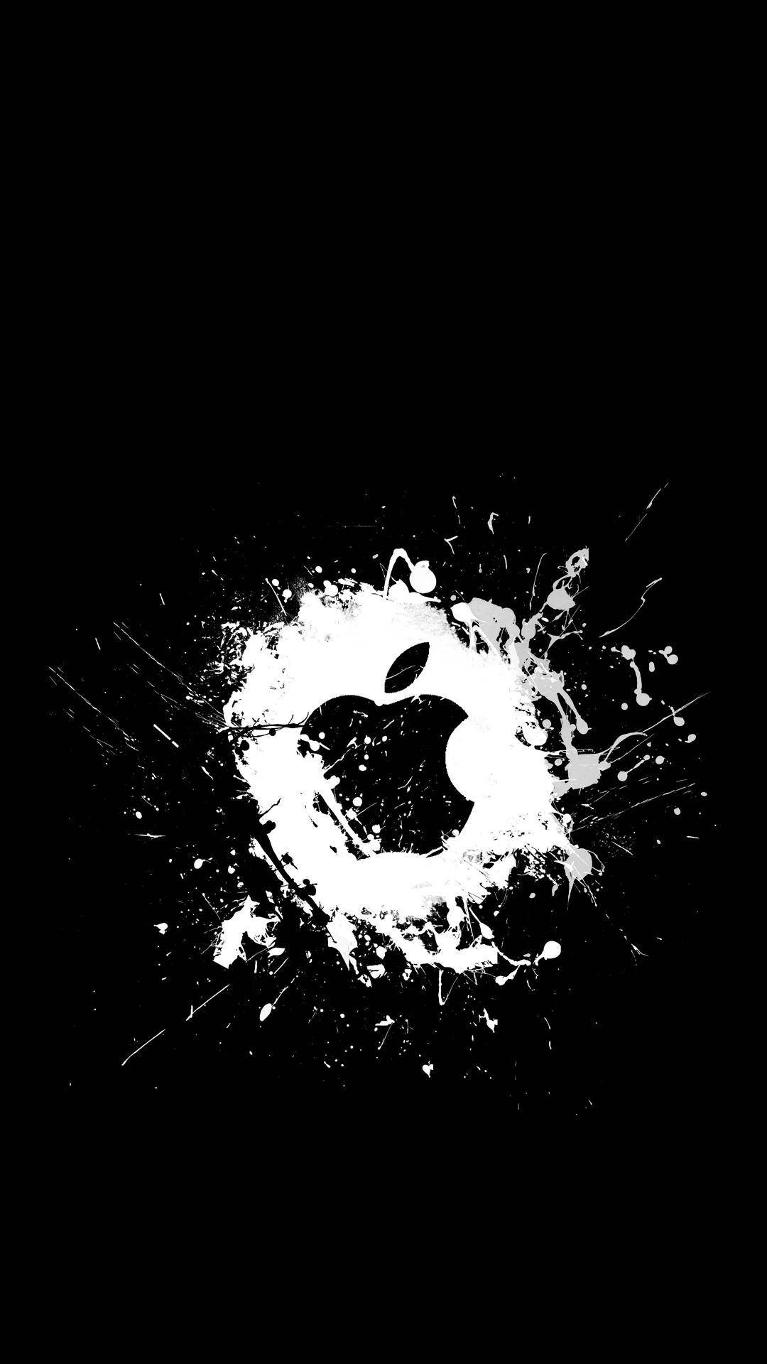 Beyaz Sıçramalı Siyah Apple Logolu iPhone Duvar Kağıdı