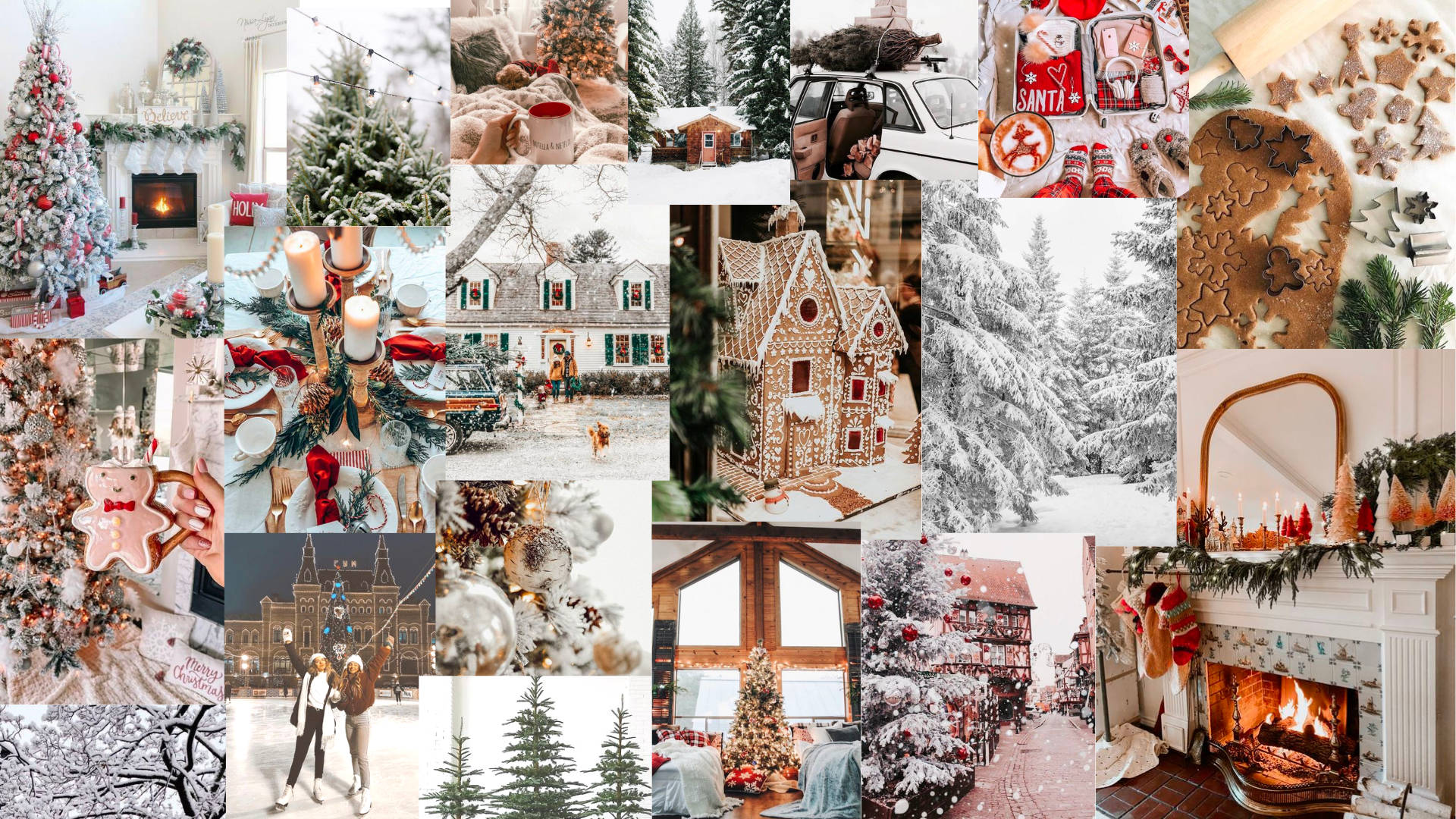 Beyaz Temalı Noel Kolajı Duvar Kağıdı