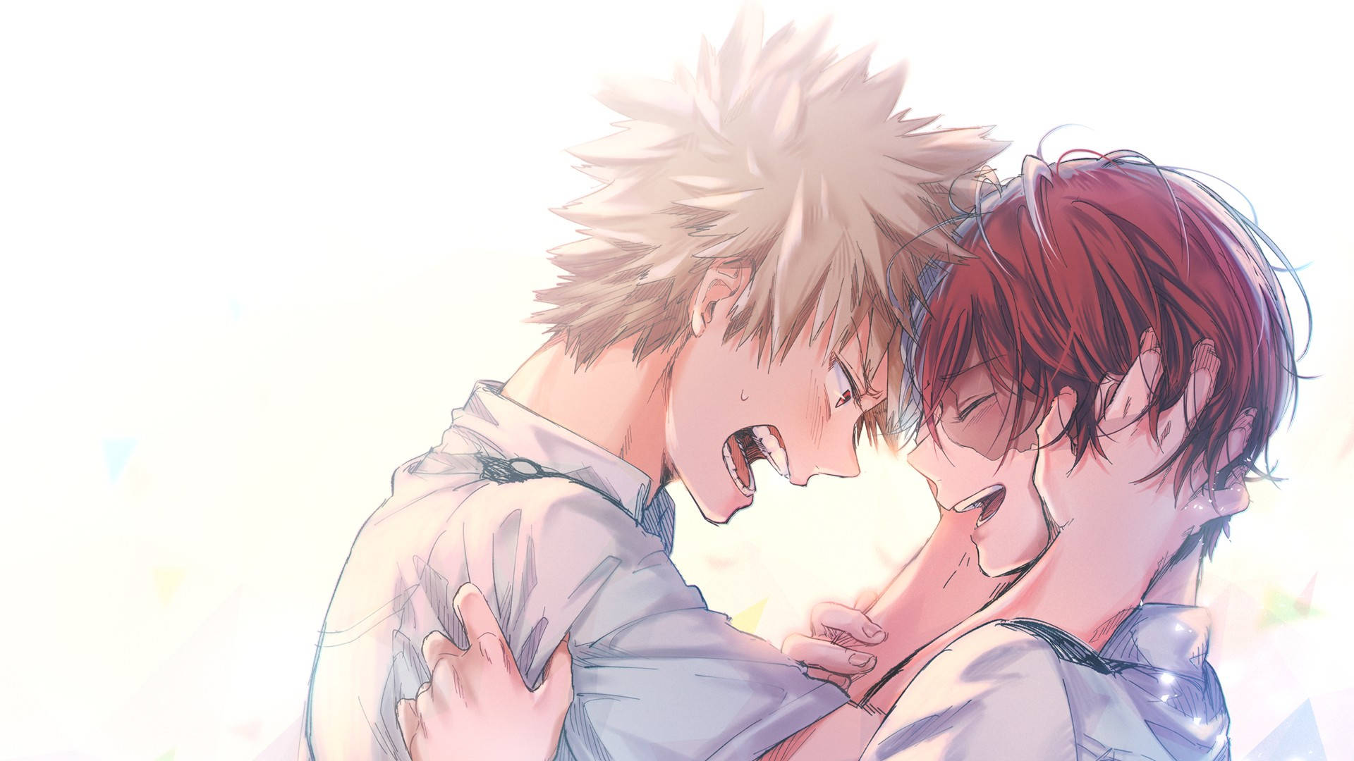 Beyaz Zemin Üzerinde Sevimli Todoroki ve Bakugo Duvar Kağıdı