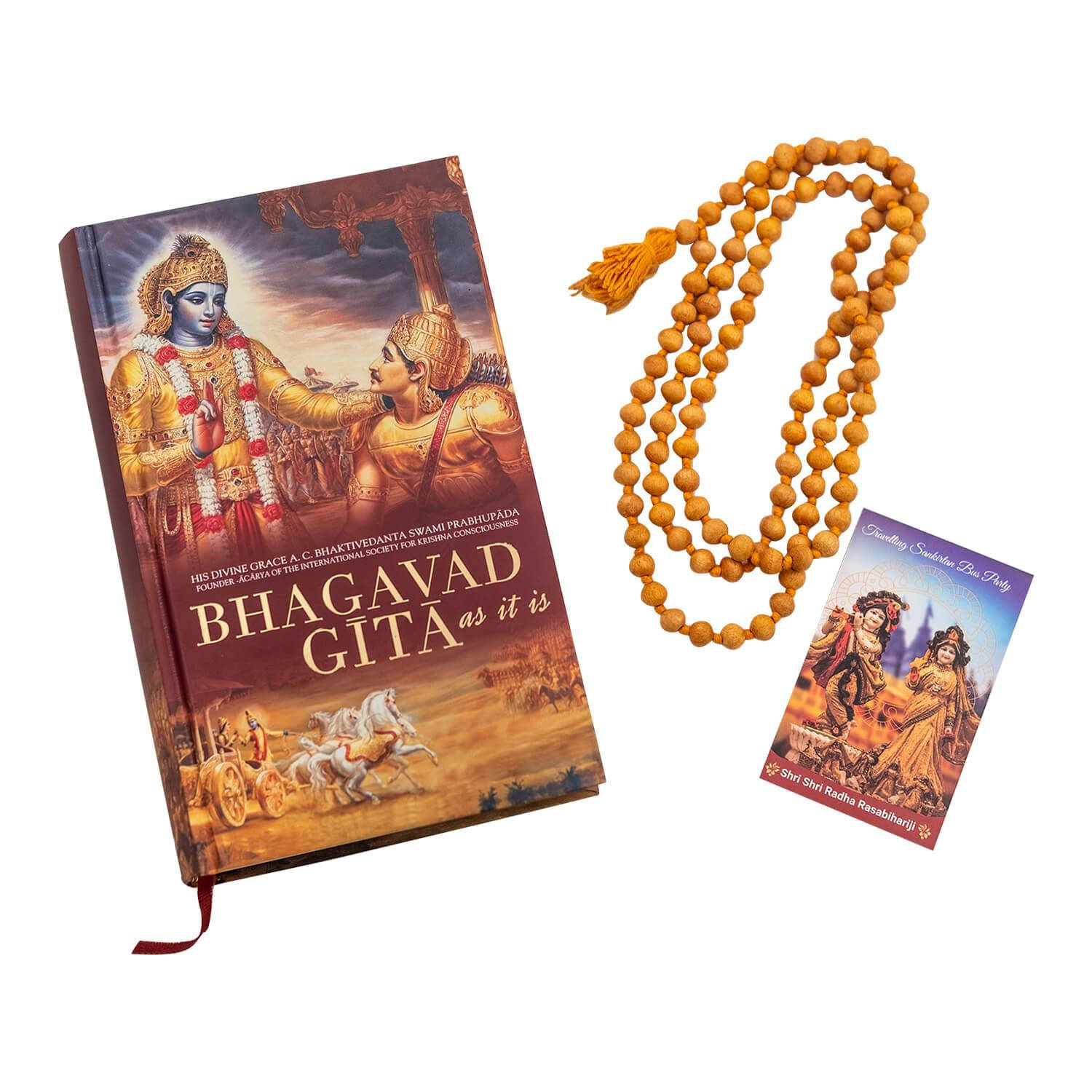 Bhagavad Gita ve Sarı Japa Mala Tespihi Duvar Kağıdı