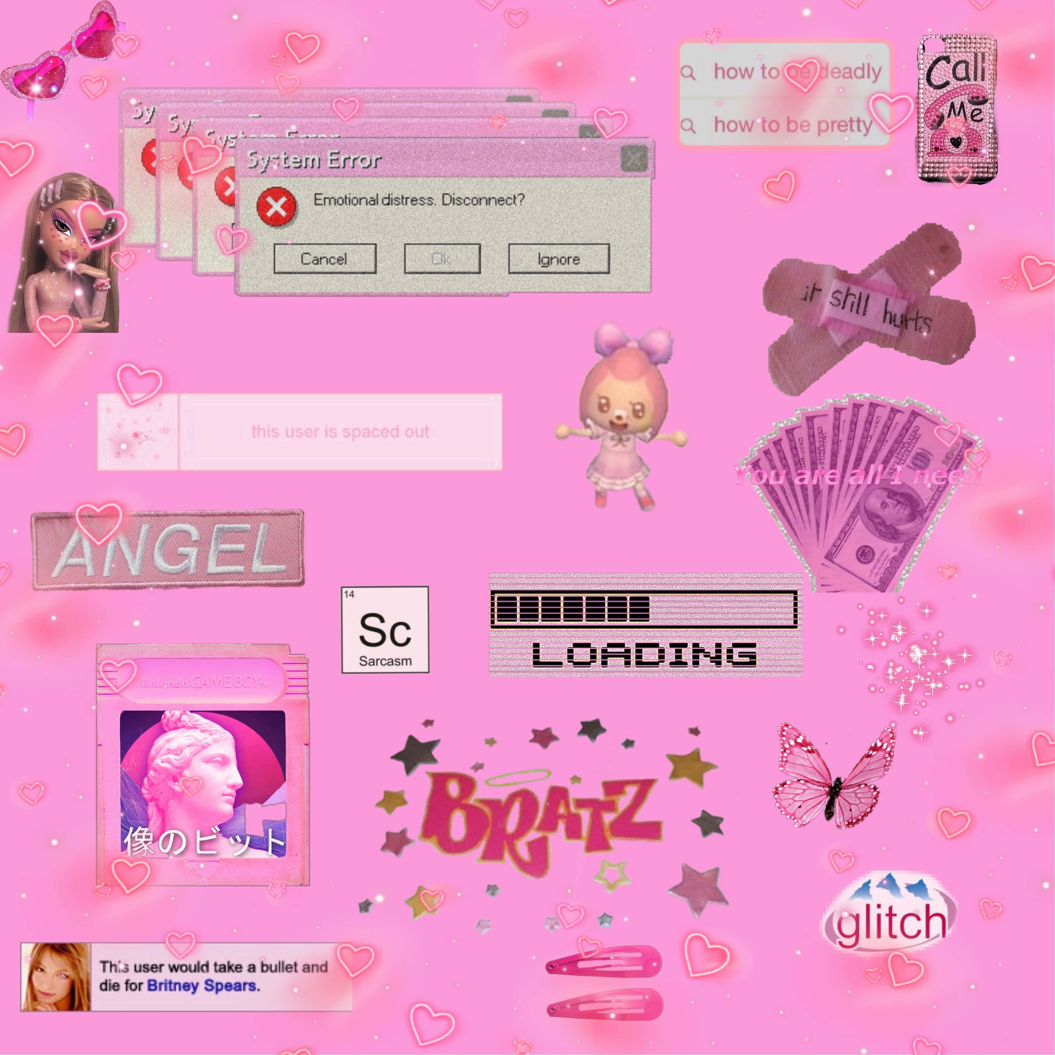 Bilgisayar Bratz Pembe Y2K Arka Planı Duvar Kağıdı
