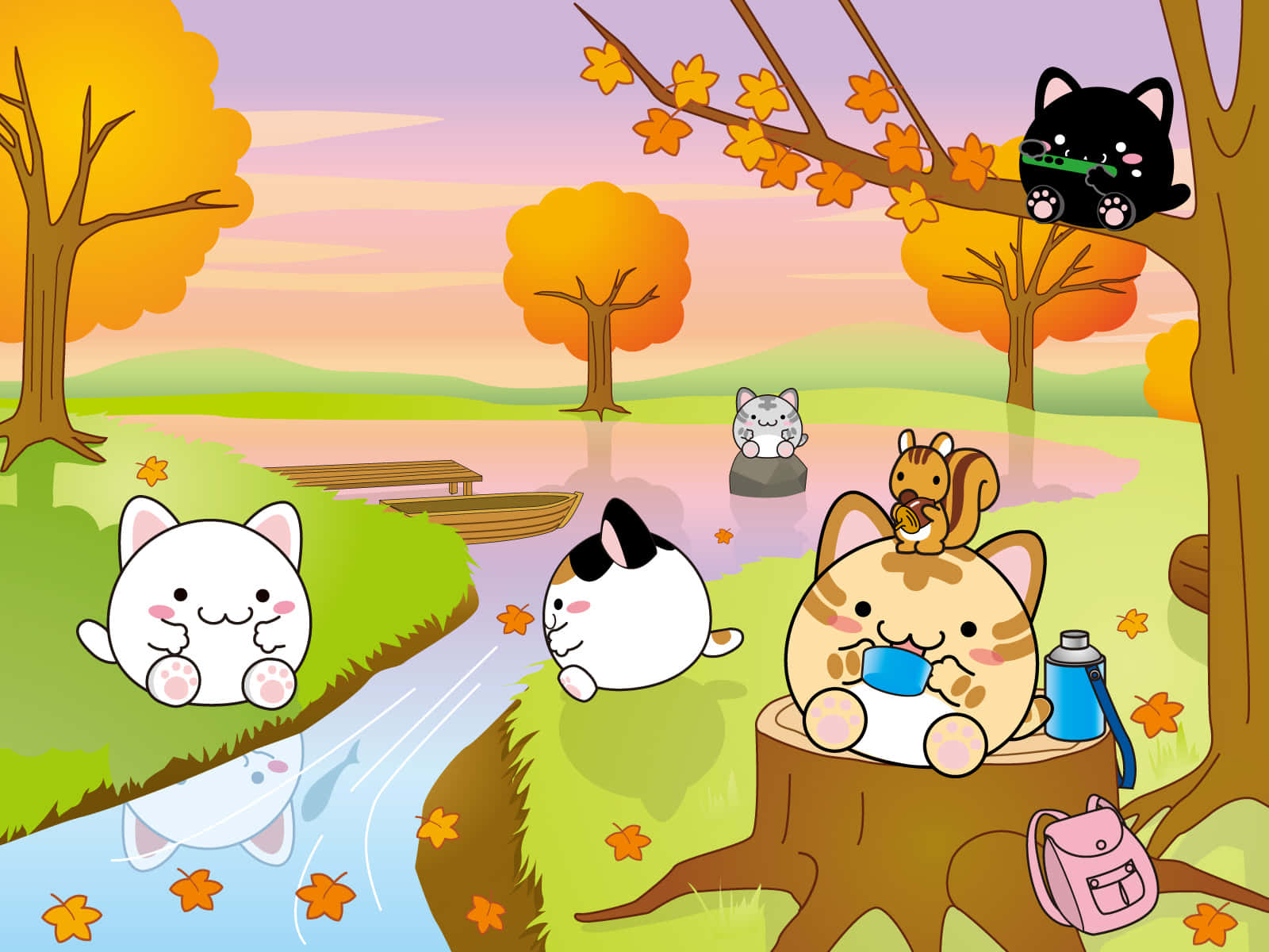 bir ağaçta oturan bir grup kedi Duvar Kağıdı