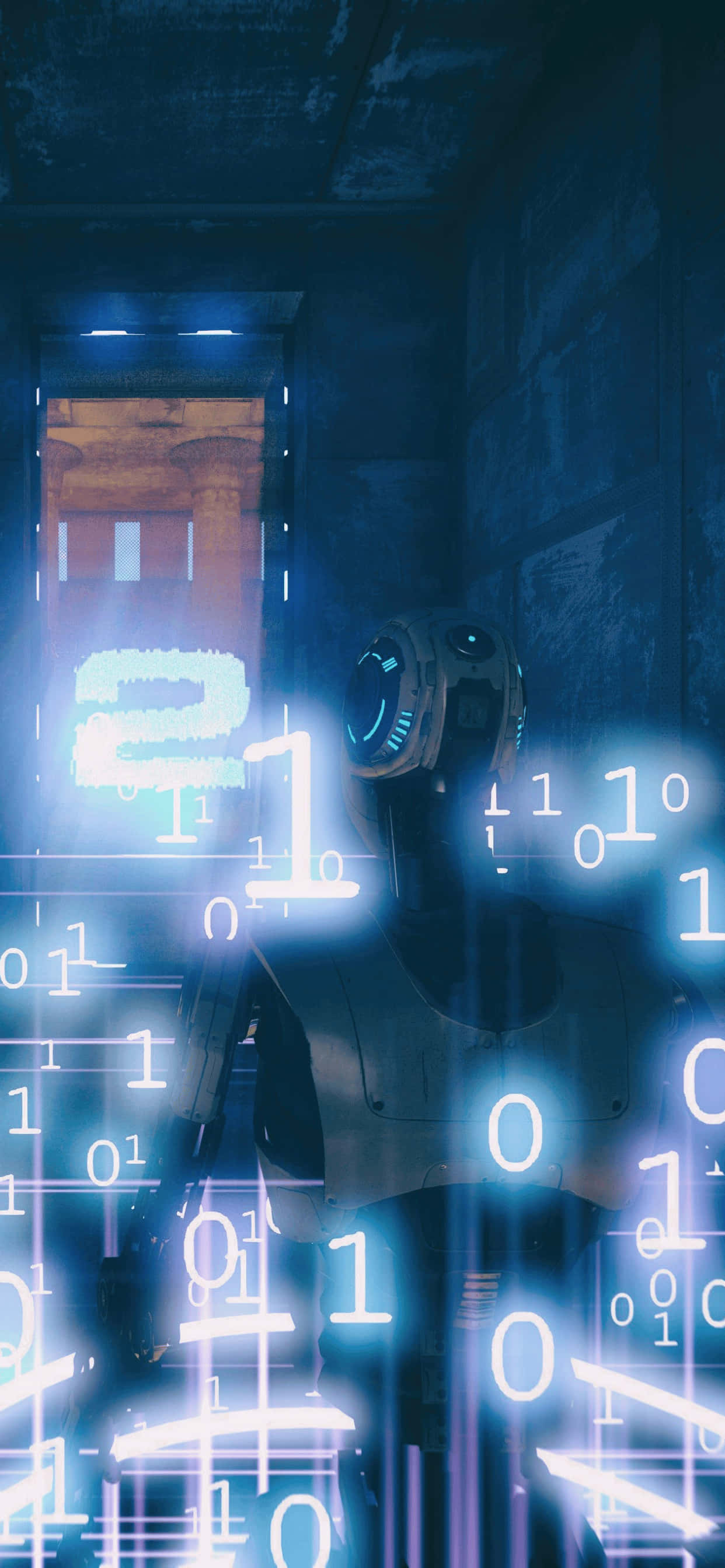 bir bilgisayar ekranının önünde duran bir robot Duvar Kağıdı
