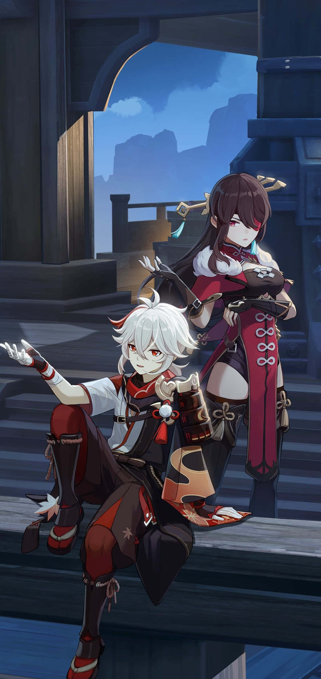 bir çıkıntıda oturan iki anime karakteri Duvar Kağıdı