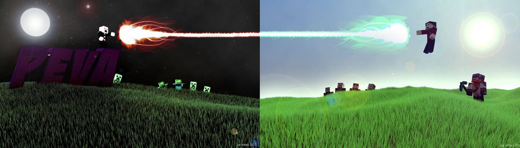 Bir Minecraft Dünyasının Üzerinde Kaynaşmış Ateş Topları Duvar Kağıdı