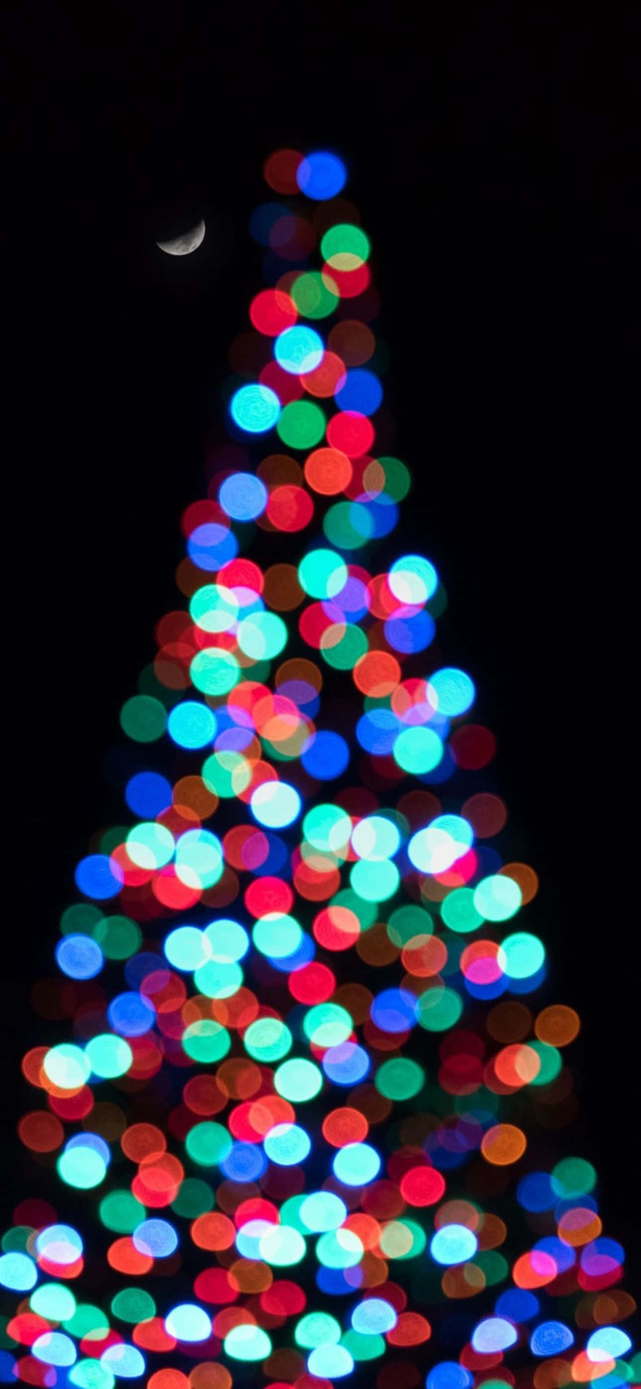 bir Noel ağacı ve arka planda renkli ışıklar Duvar Kağıdı