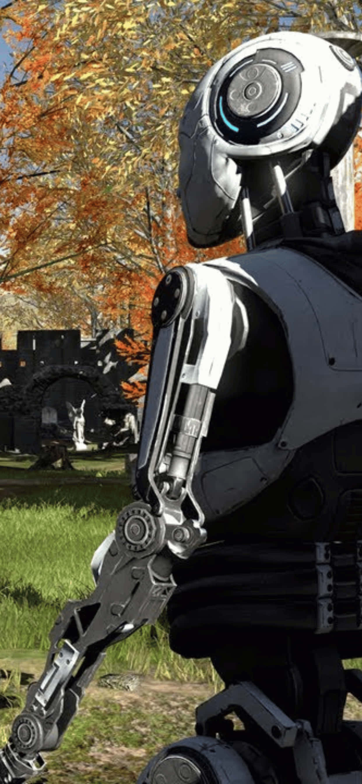 bir robot ağaçların olduğu bir alanda duruyor Duvar Kağıdı