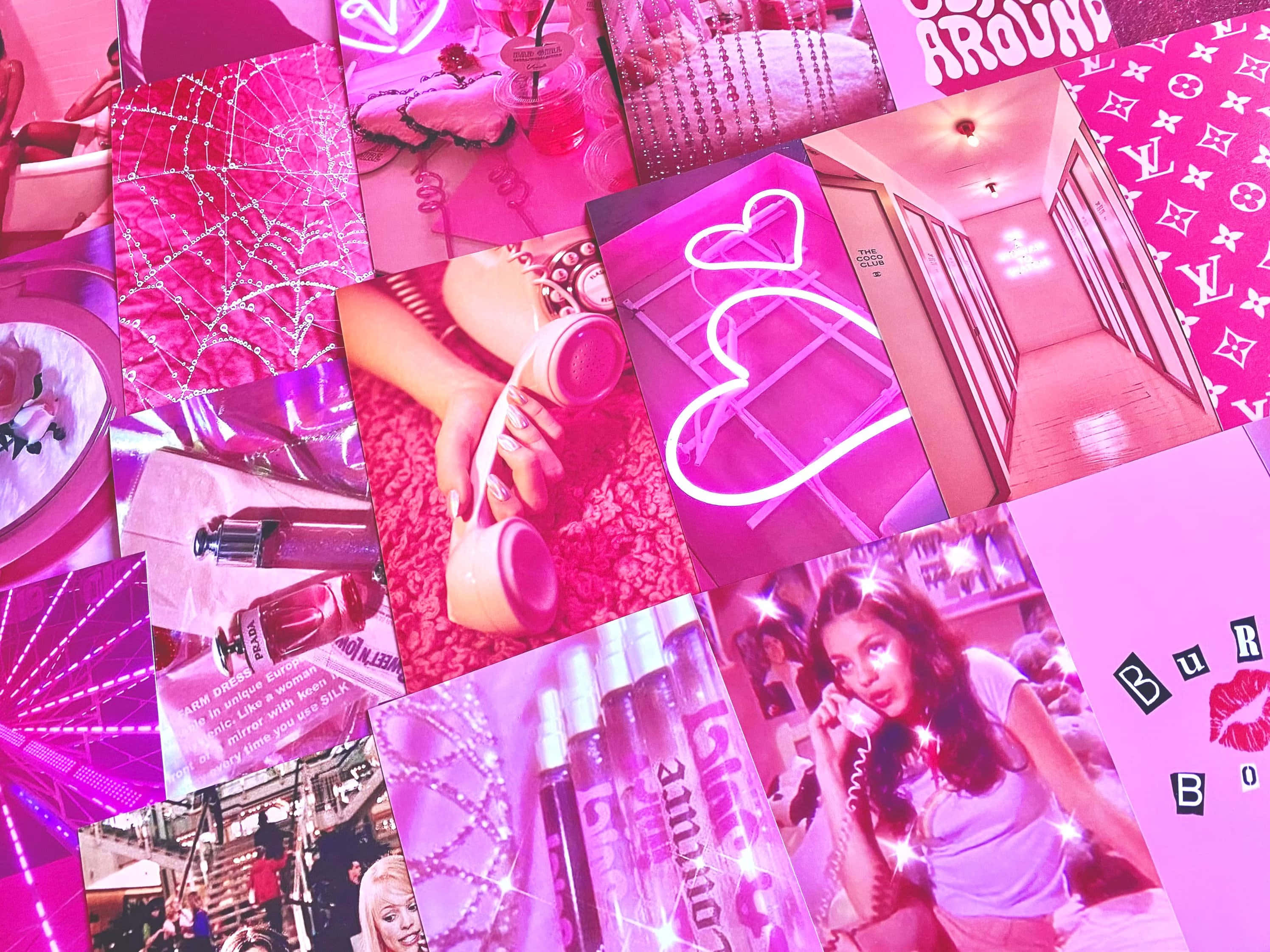 birçok insan fotoğrafından oluşan pembe bir kolaj Duvar Kağıdı
