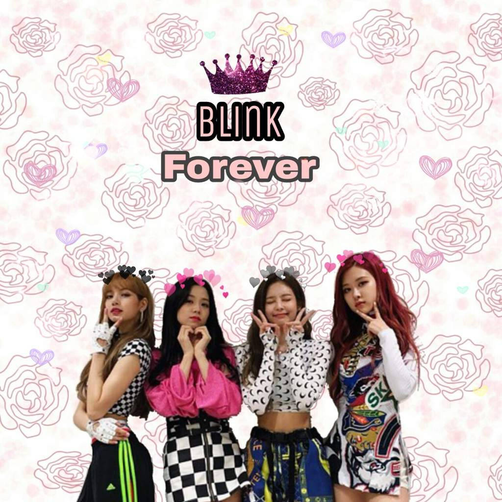 Blackpink üyeleri Blink Forever yazısı ve mor taçlı duvar kağıdı