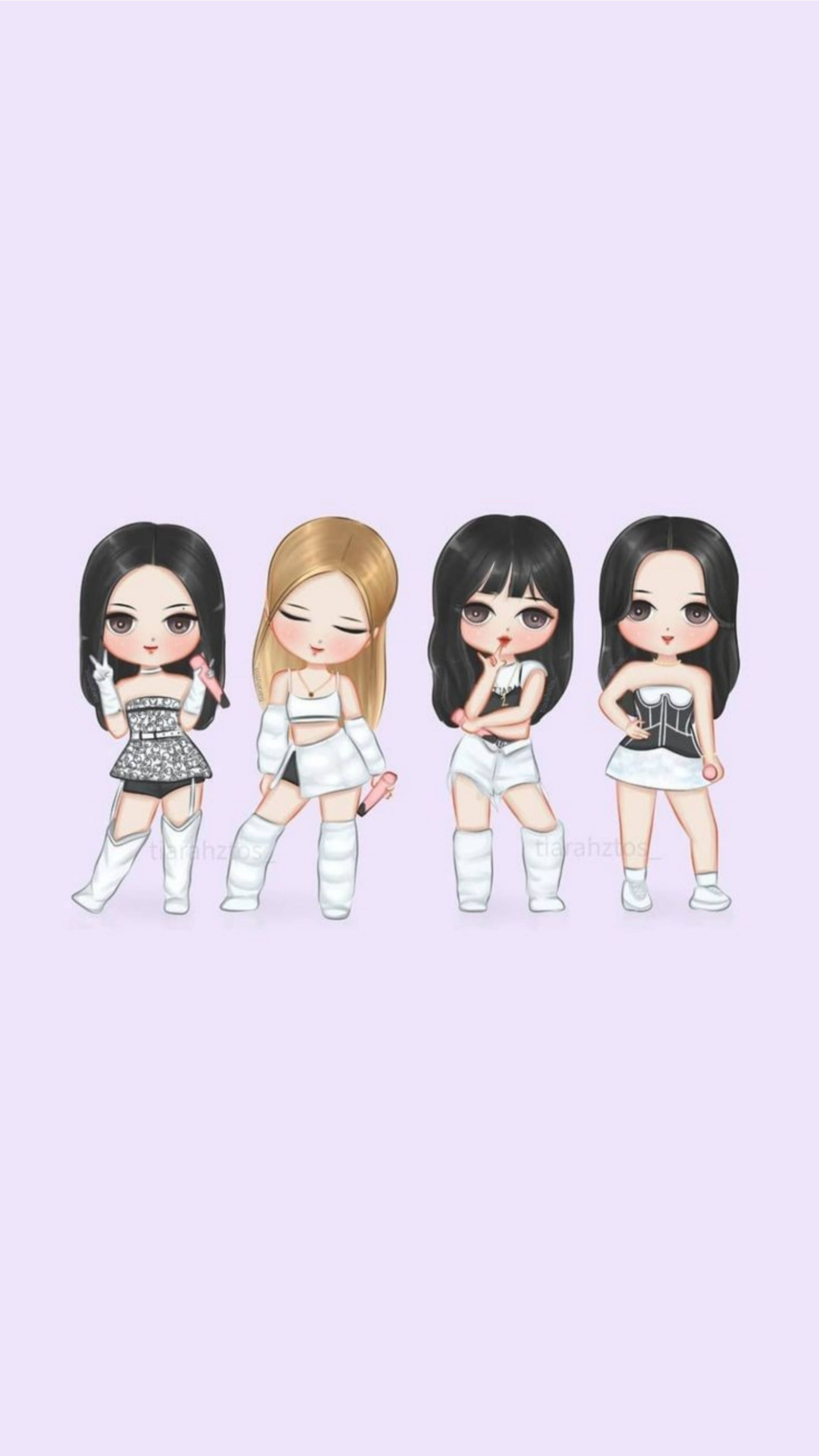Blackpink Karikatürü Beyaz Kıyafetlerle Duvar Kağıdı