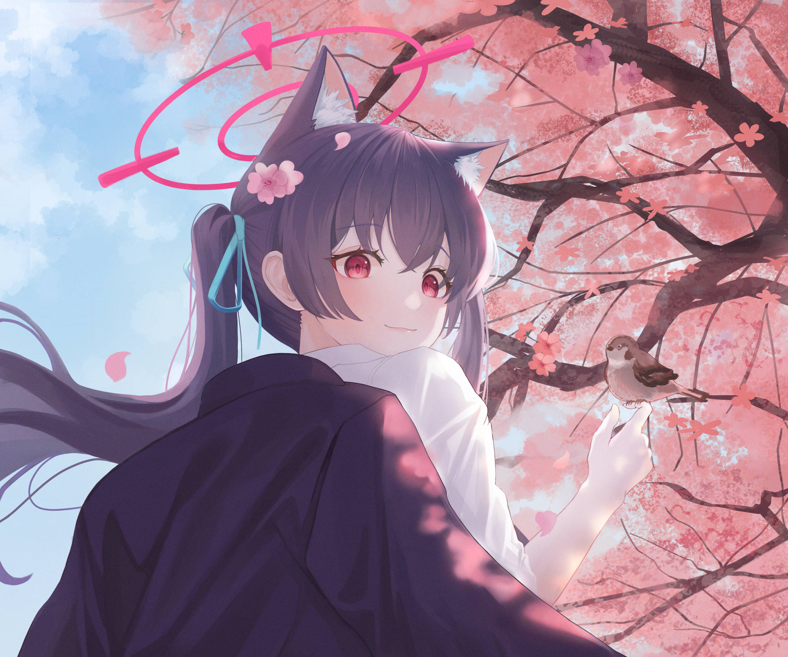Blue Archive Kuromi Serika Kiraz Çiçeği Duvar Kağıdı