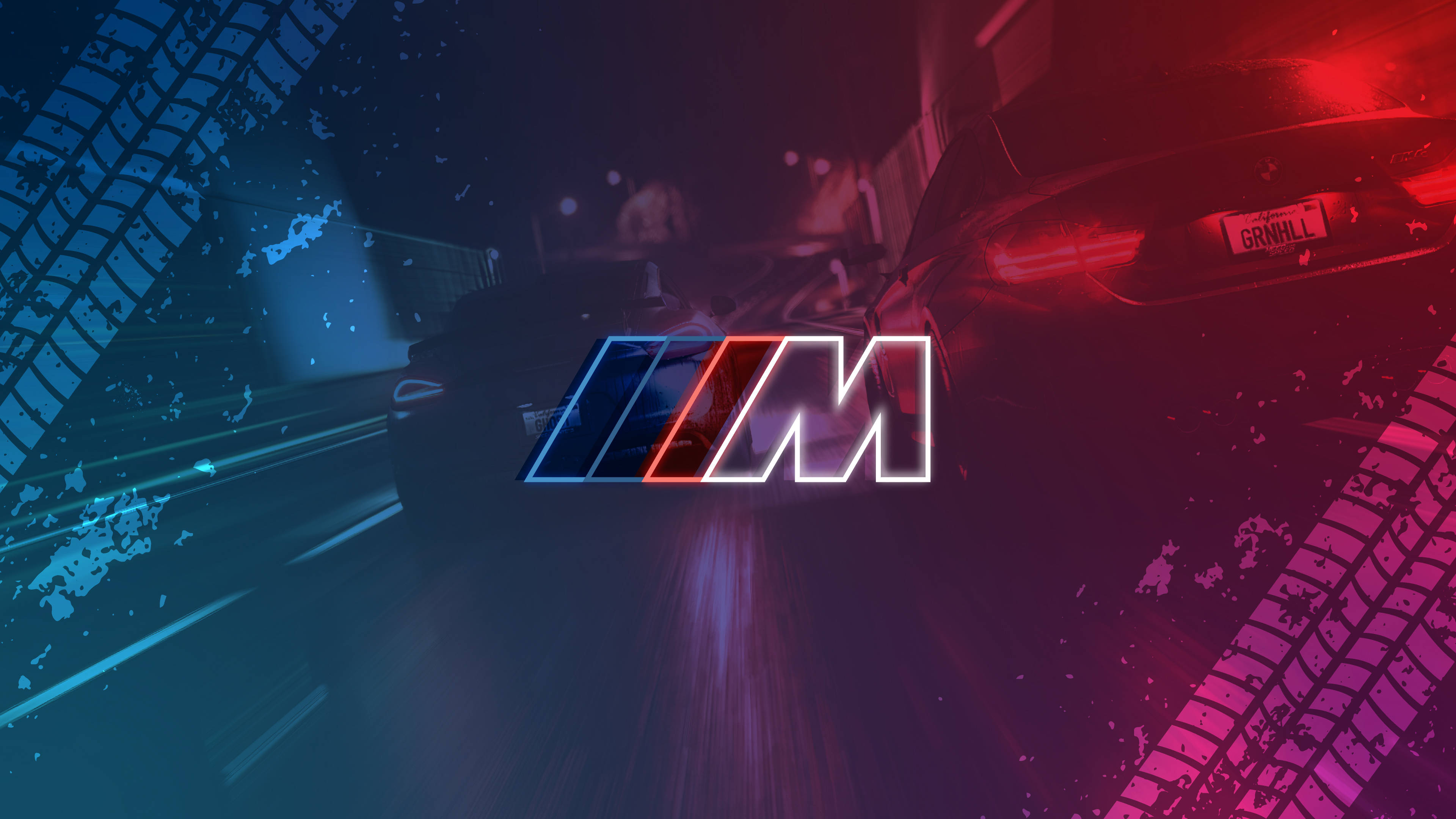 BMW M Logosu ve Araba Lastik İzleri Duvar Kağıdı