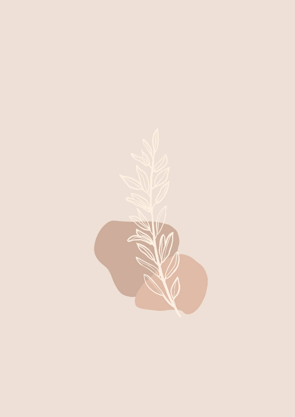 Boho Estetik Minimalist Yaprak Çizimi Duvar Kağıdı