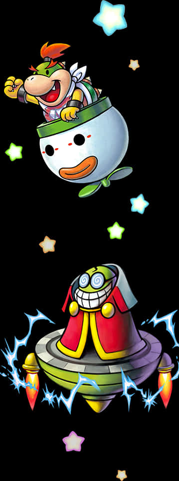 Bowser Jr. Koopa Clown Arabası ve Uçan Dairede Duvar Kağıdı