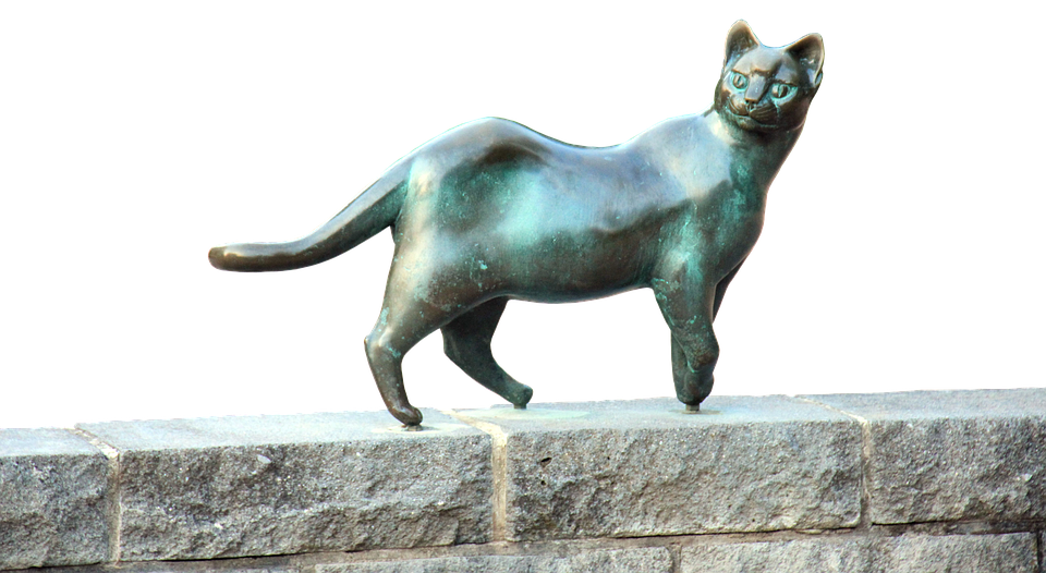 Bronz Kedi Heykeli Taş Çıkıntı Duvar Kağıdı