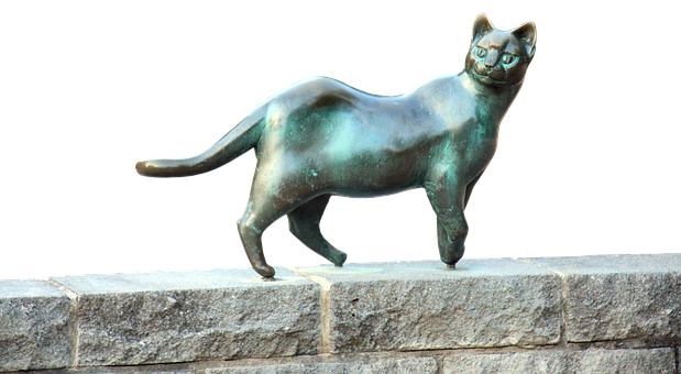 Bronz Kedi Heykeli Taş Çıkıntı Duvar Kağıdı
