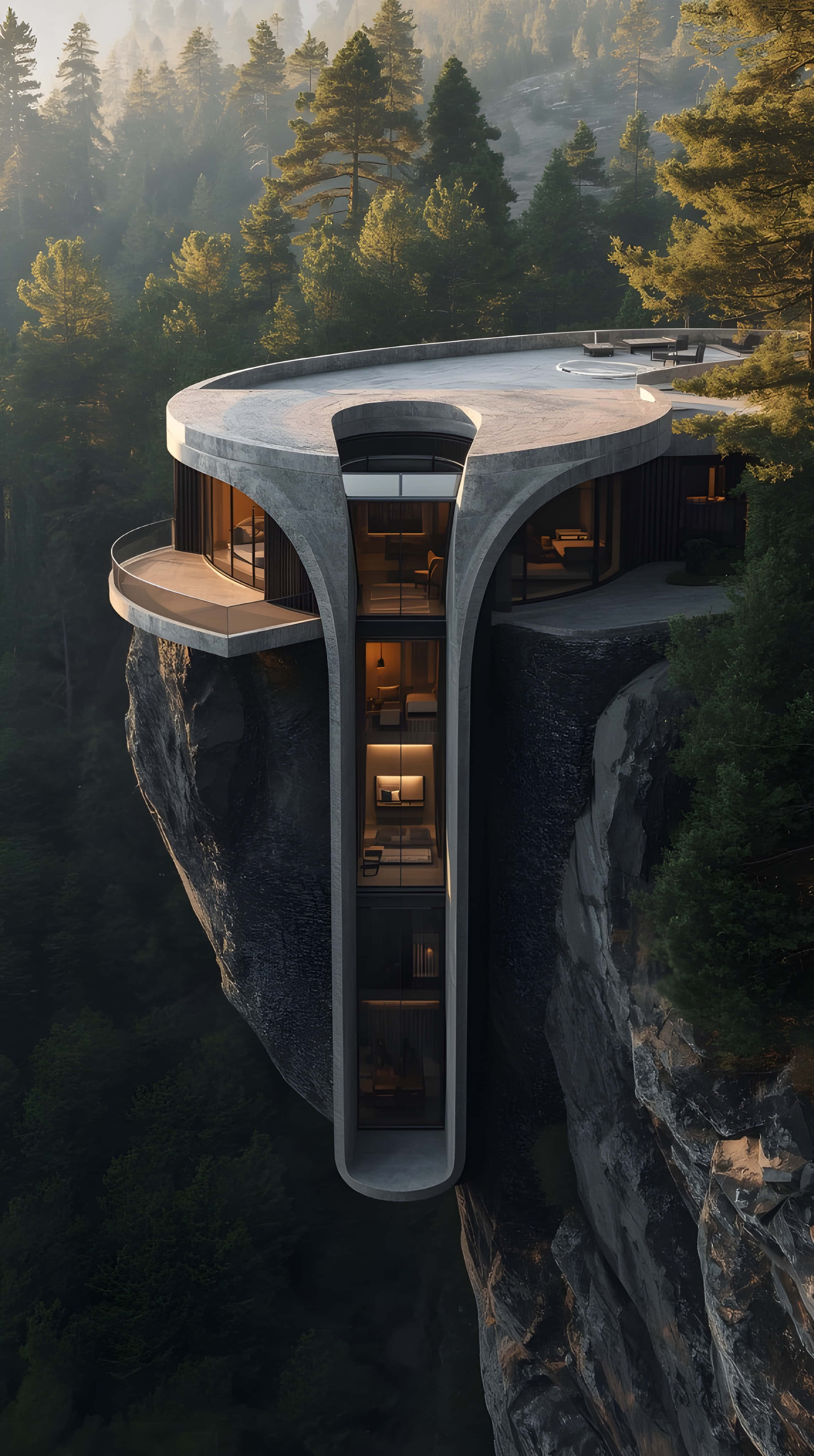 Brutalist Beton Uçurum Evi ile Konsol Balkon Duvar Kağıdı