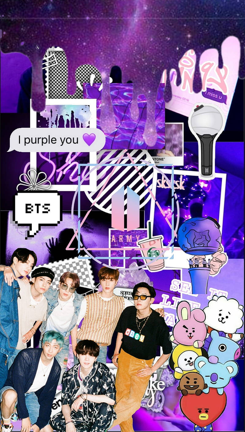 BTS Estetik BT21 Mor Duvar Kağıdı