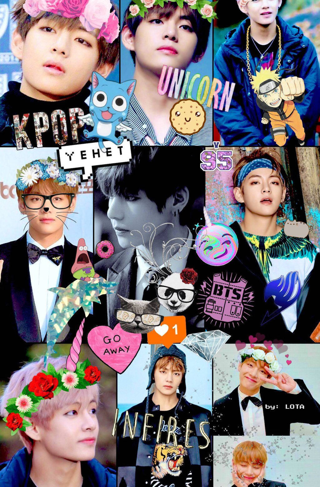 BTS erkek grubu üyeleri V, Jungkook, Jimin, Suga, Jin, RM ve J-Hope sevimli çıkartmalarla.