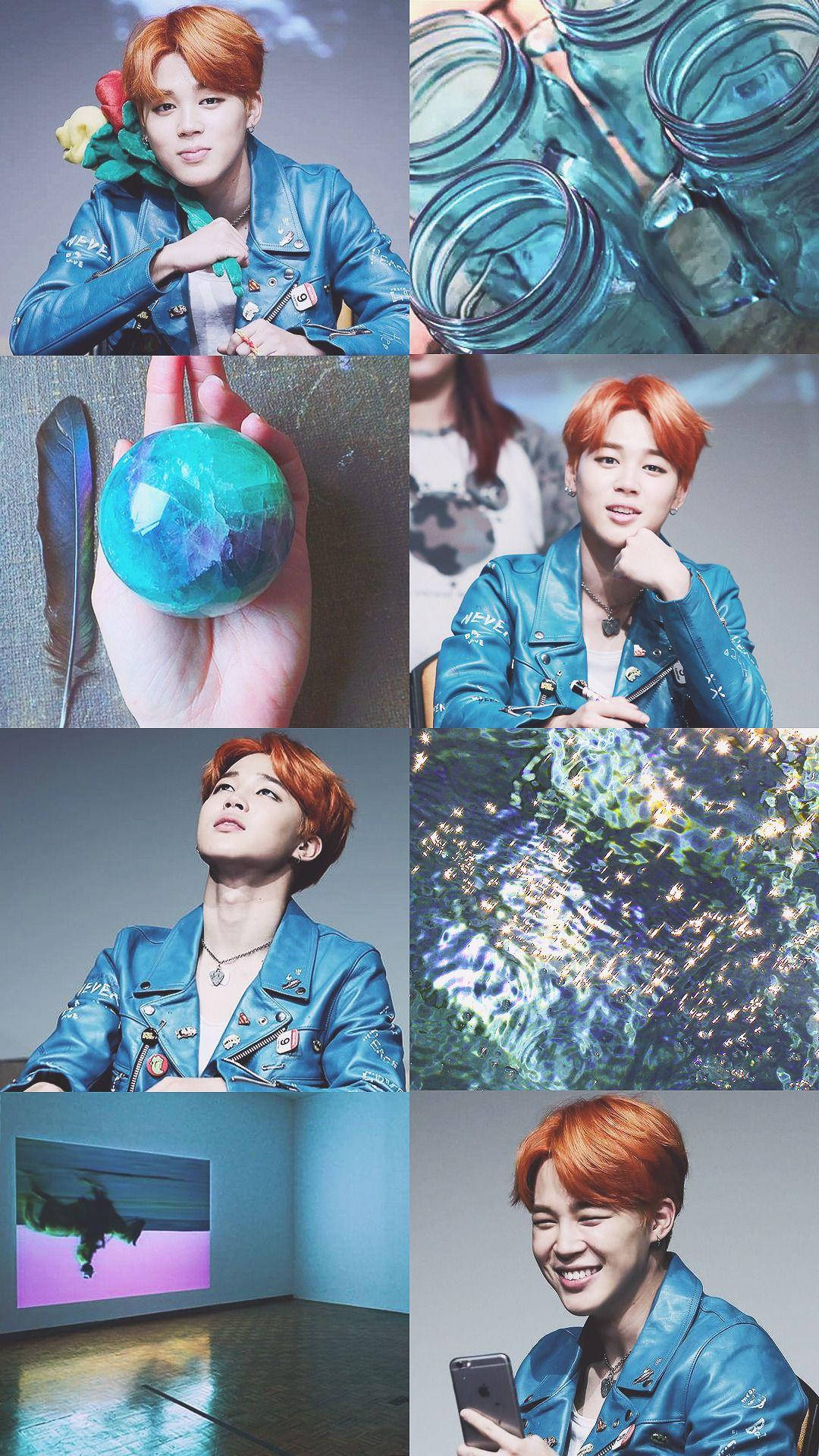 BTS Jimin Mavi Estetik Kolaj Duvar Kağıdı