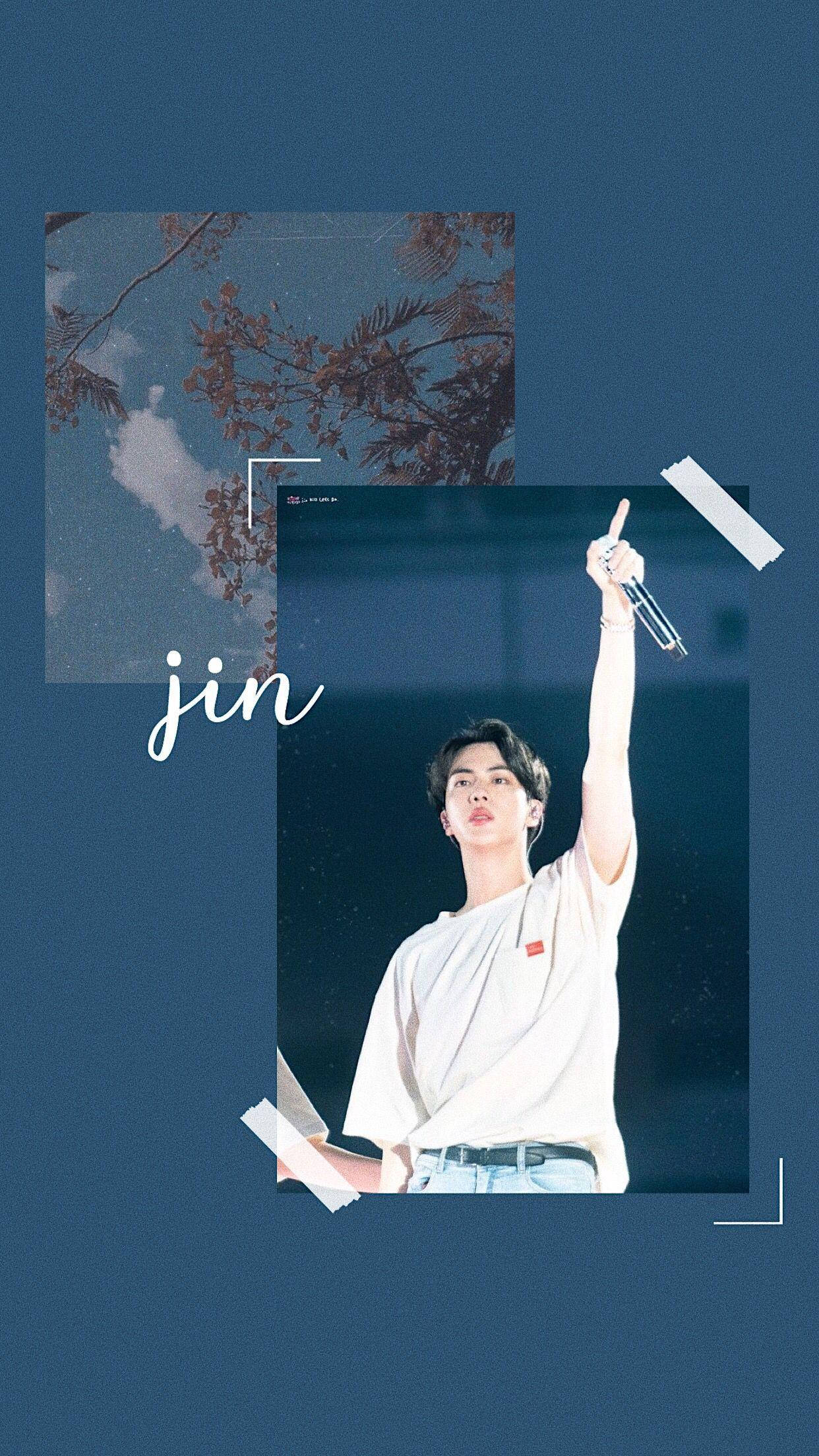 BTS Jin Estetik Koyu Mavi Yeşil Duvar Kağıdı