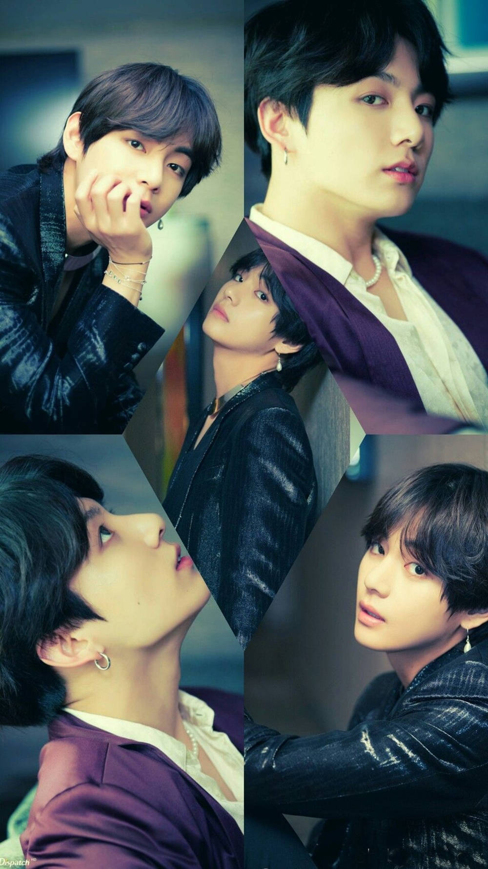 BTS JK ve V Kolaj Sanatı Duvar Kağıdı