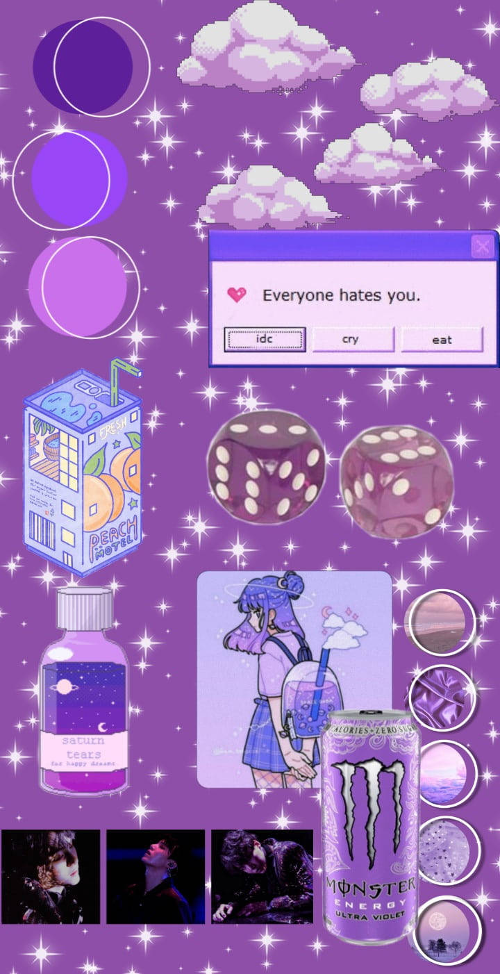 BTS Kawaii Mor Estetik Duvar Kağıdı